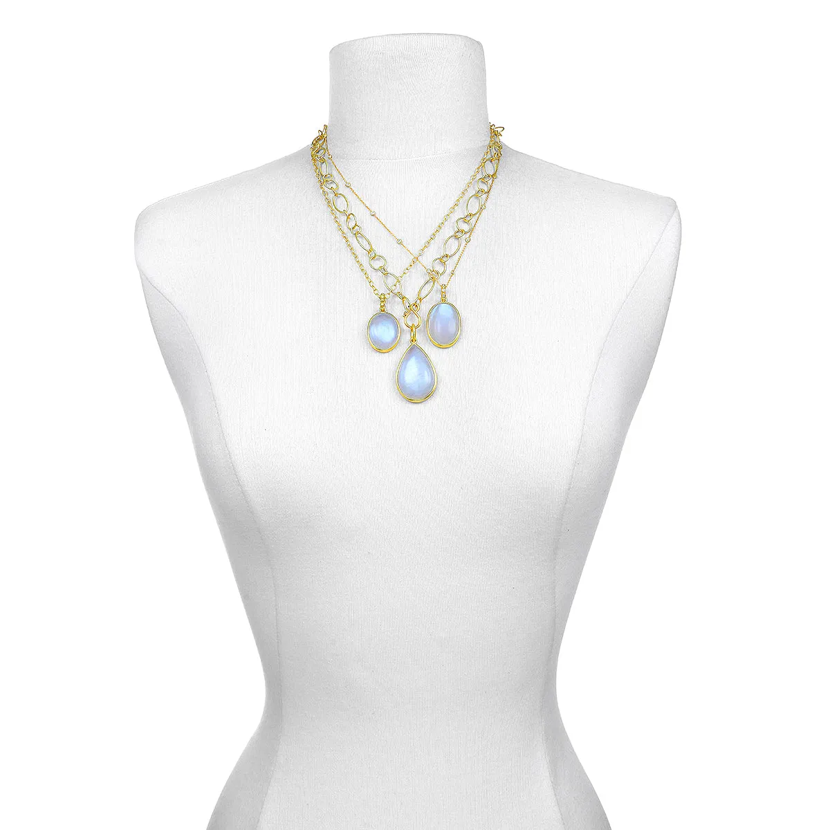 Oval Rainbow Moonstone Pendant on Diamond Station Necklace