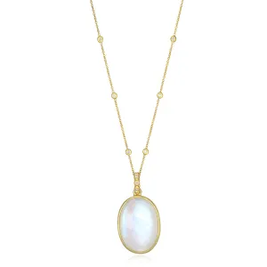 Oval Rainbow Moonstone Pendant on Diamond Station Necklace
