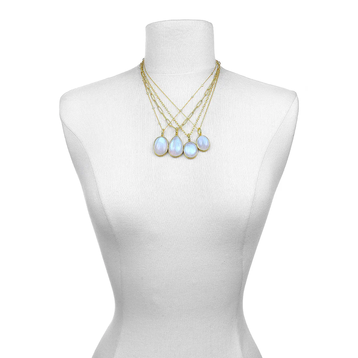 Oval Rainbow Moonstone Pendant on Diamond Station Necklace