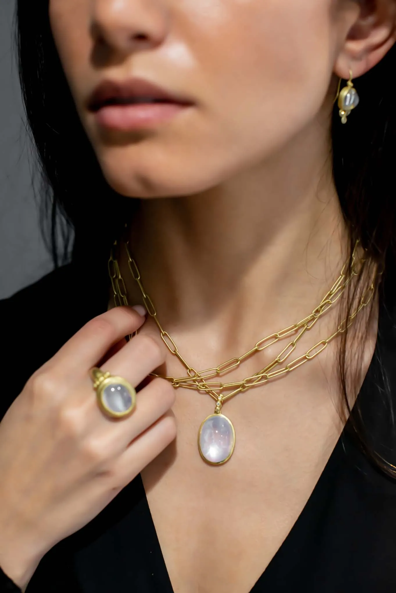 Oval Rainbow Moonstone Pendant on Diamond Station Necklace