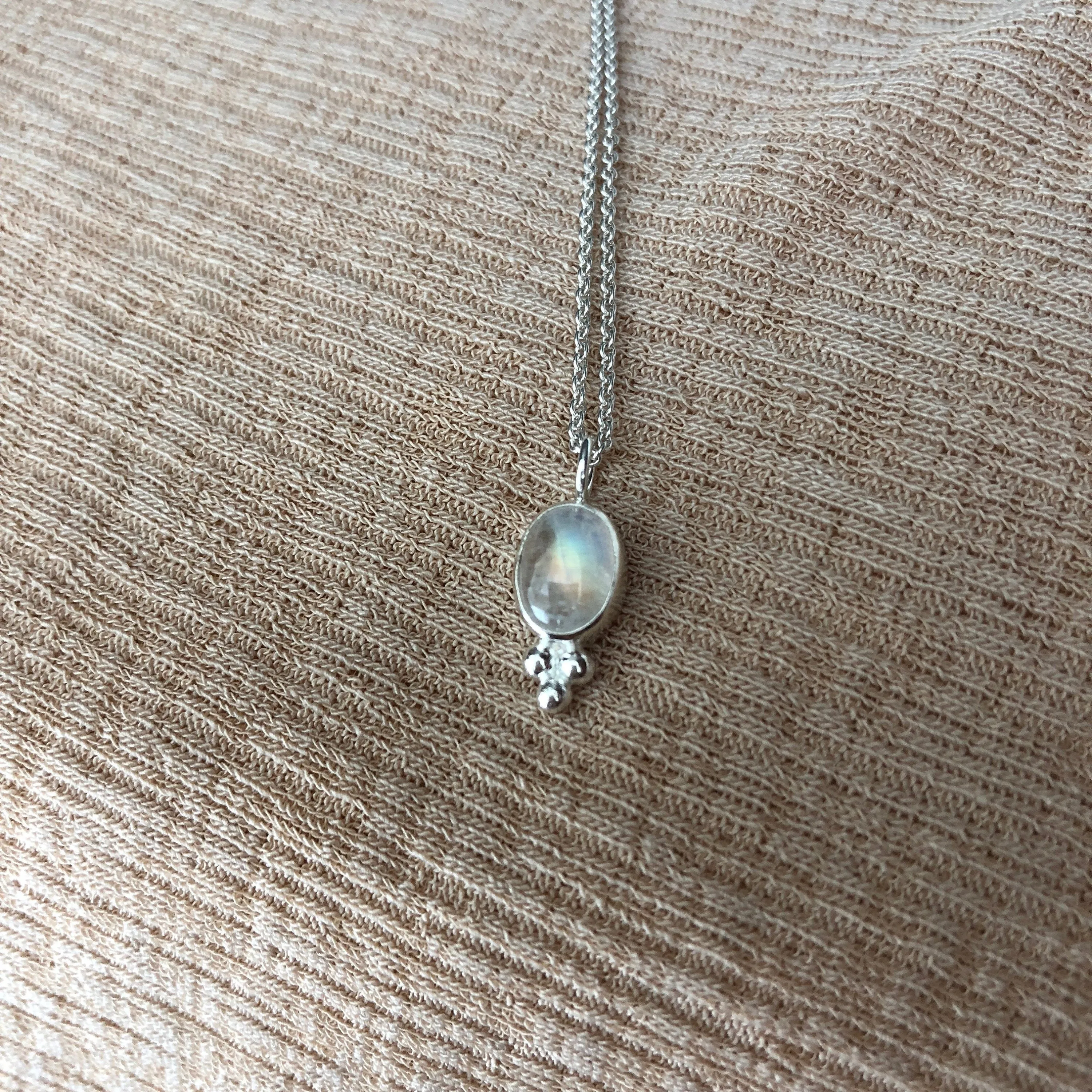 Oval Sterling Silver Rainbow Moonstone Necklace