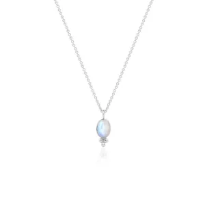 Oval Sterling Silver Rainbow Moonstone Necklace