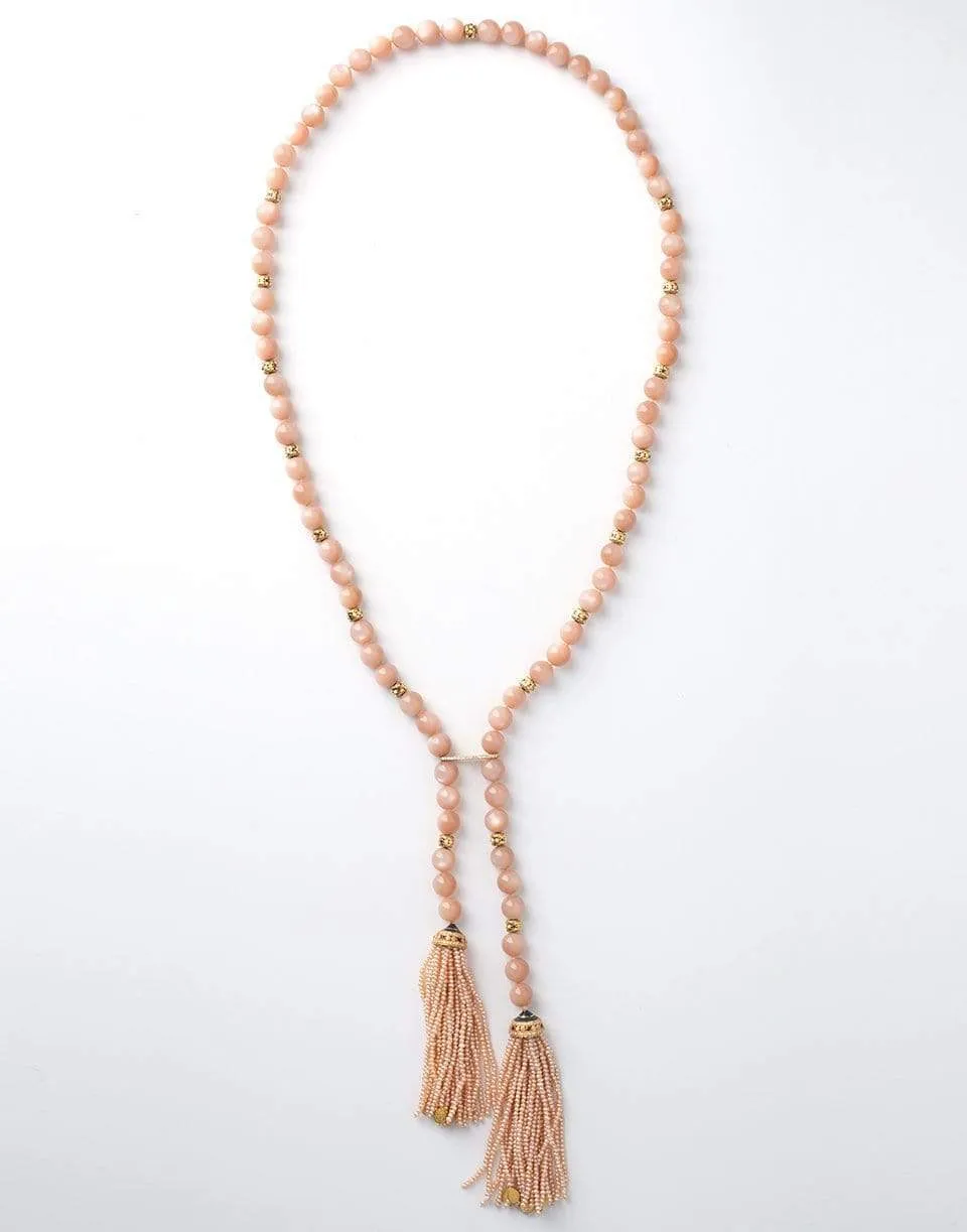 Peach Moonstone and Pearl Necklace