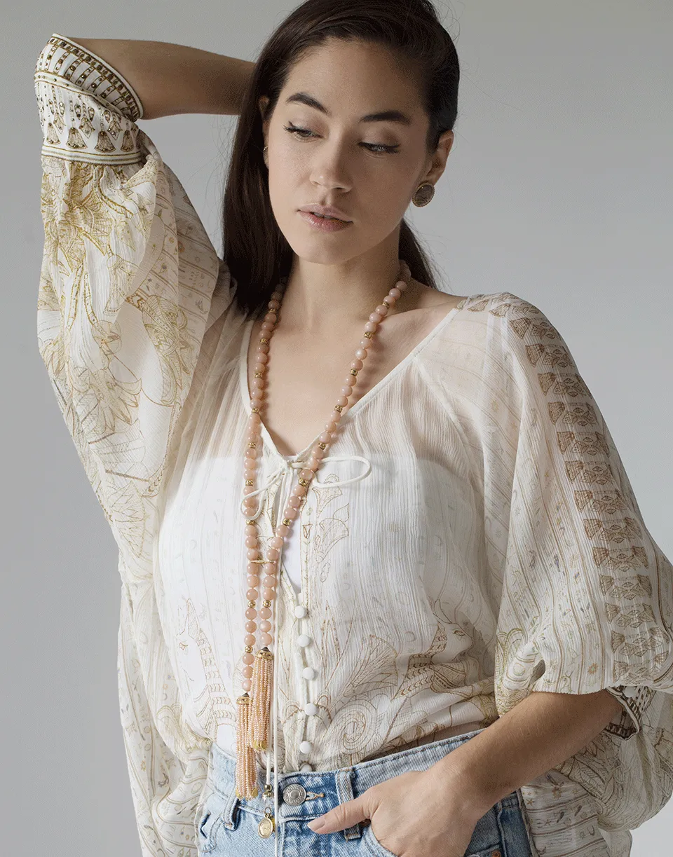 Peach Moonstone and Pearl Necklace