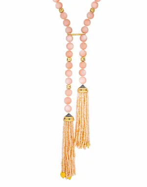 Peach Moonstone and Pearl Necklace