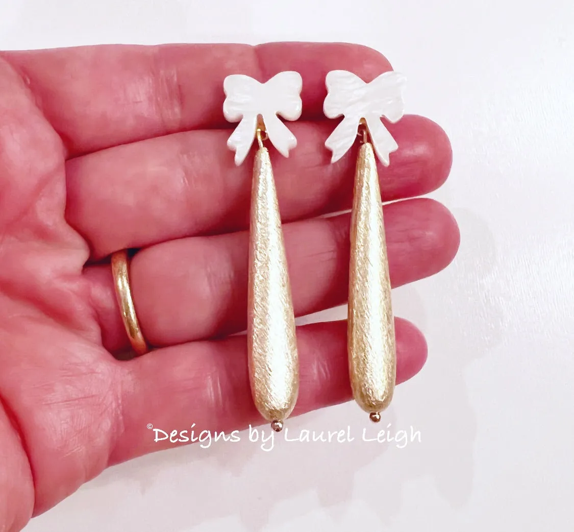Pearl Bow Gold Drop Earrings