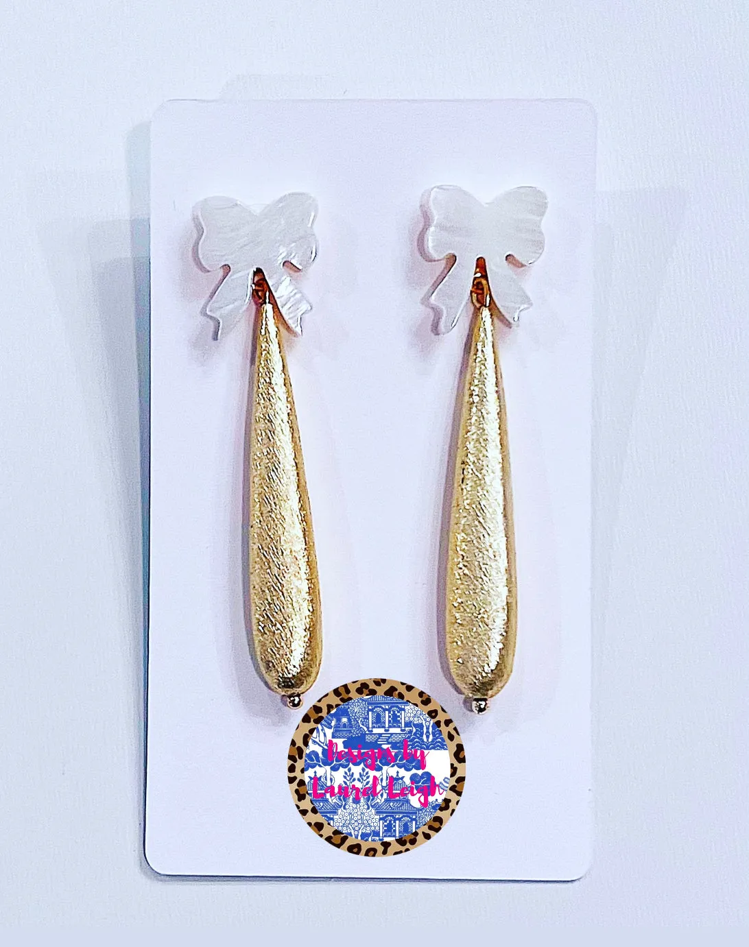 Pearl Bow Gold Drop Earrings