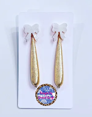 Pearl Bow Gold Drop Earrings