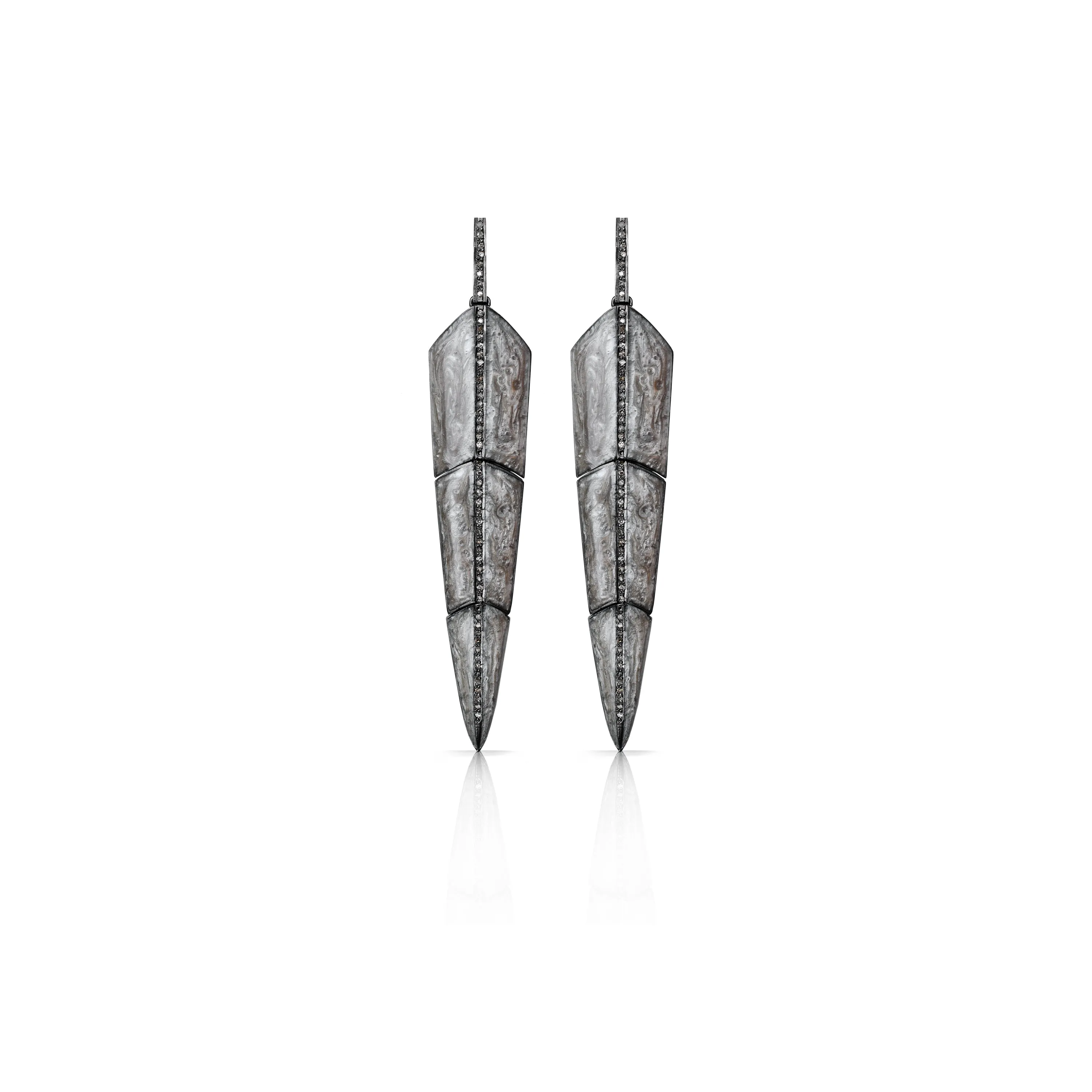 Pearl Brown Enamel Feather Earrings