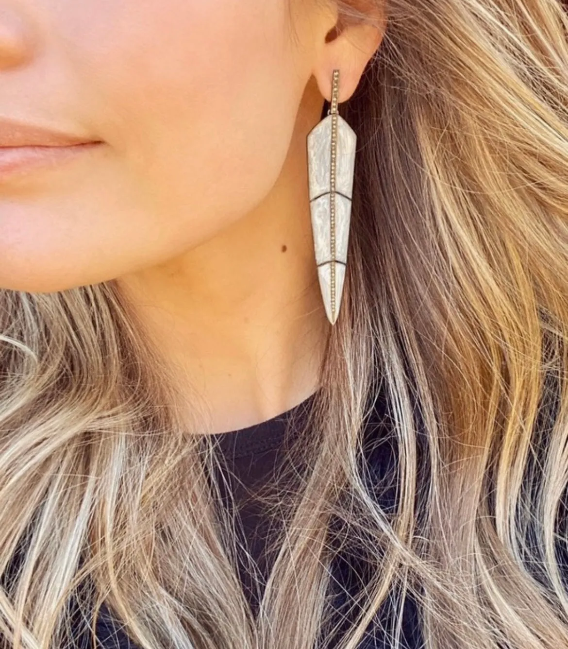Pearl Brown Enamel Feather Earrings