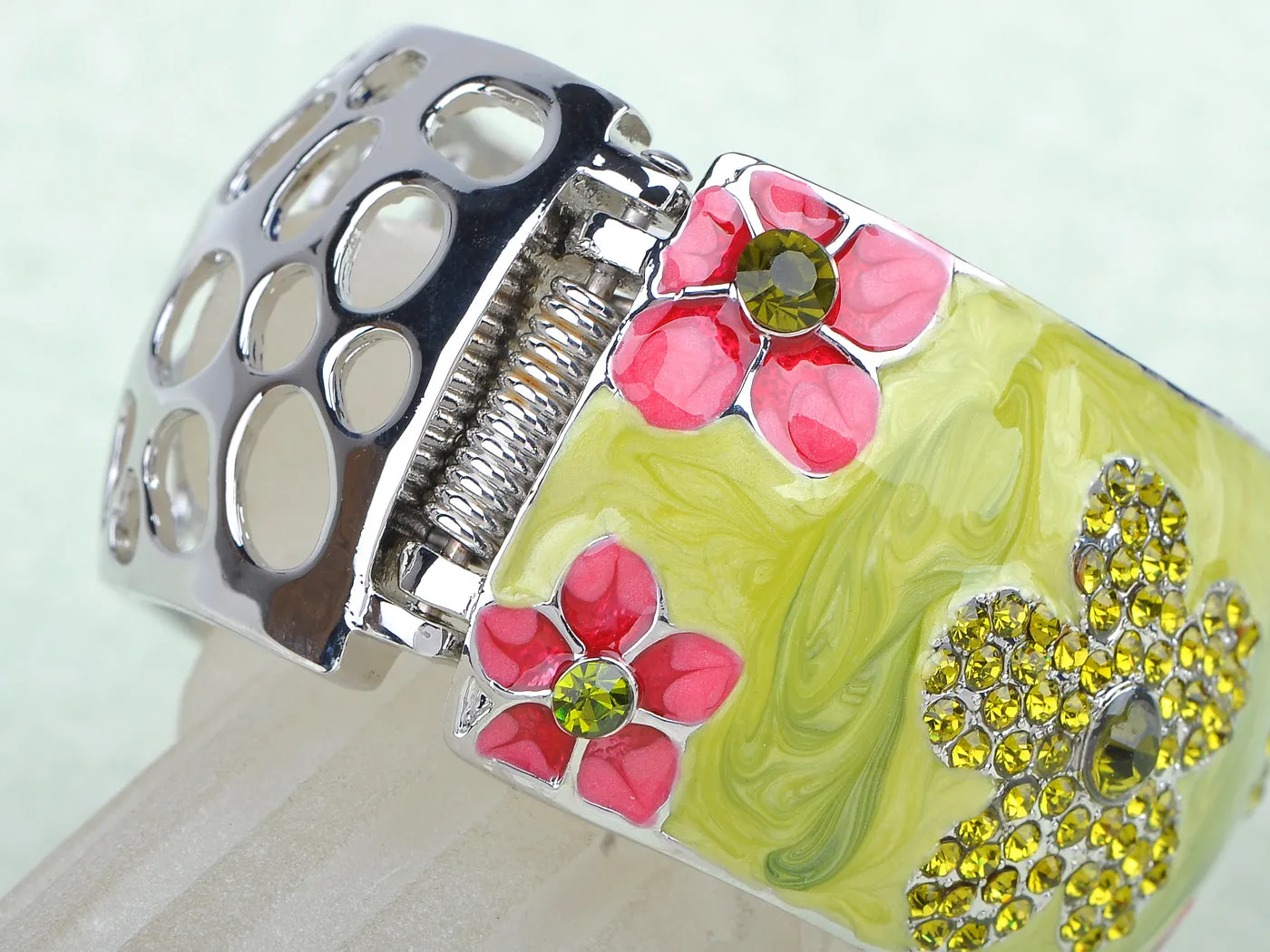 Pearly Pearlescent Pink Peridot Flower Bracelet Bangle