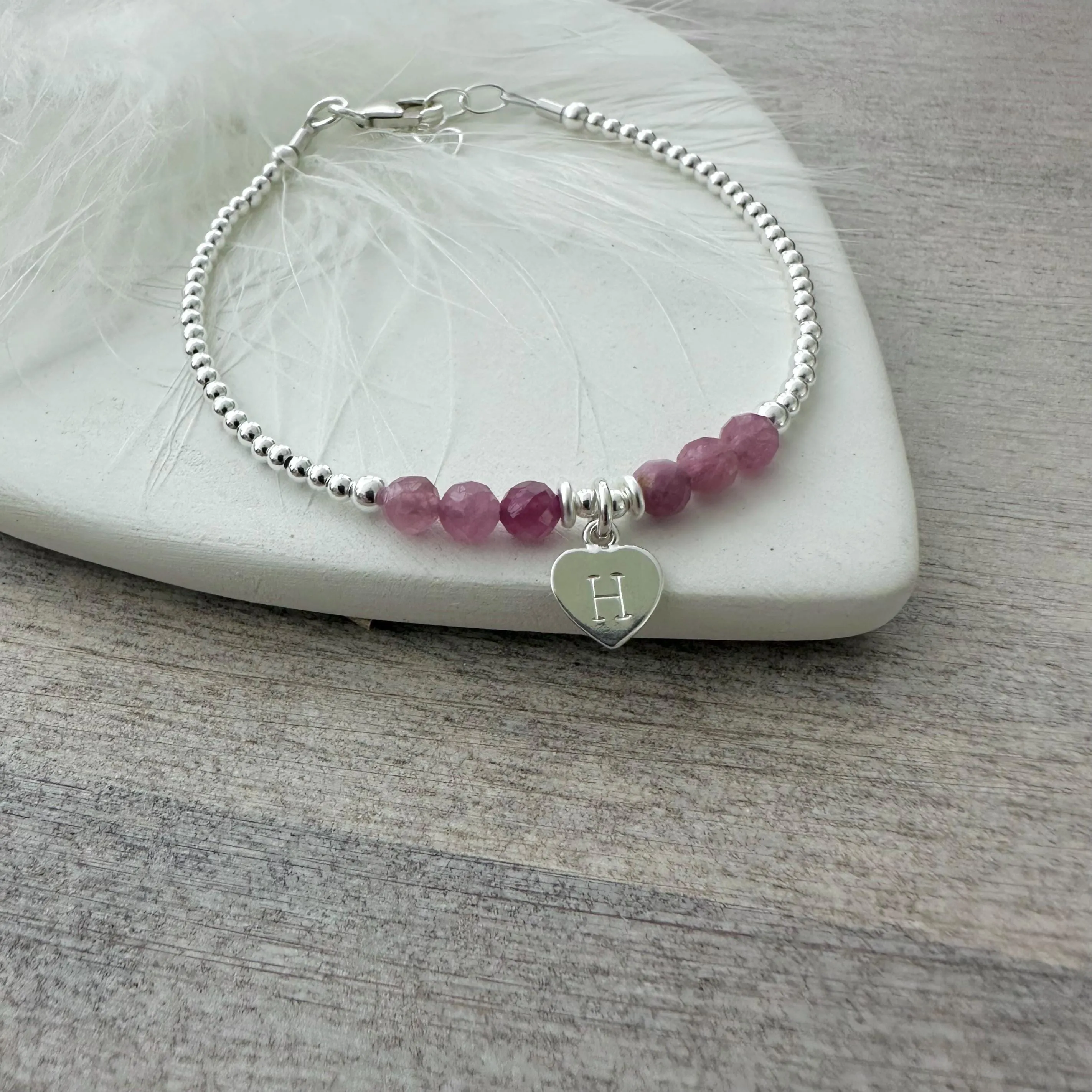 Personalised October Birthstone Bracelet, Pink Tourmaline Jewellery in Sterling Silver