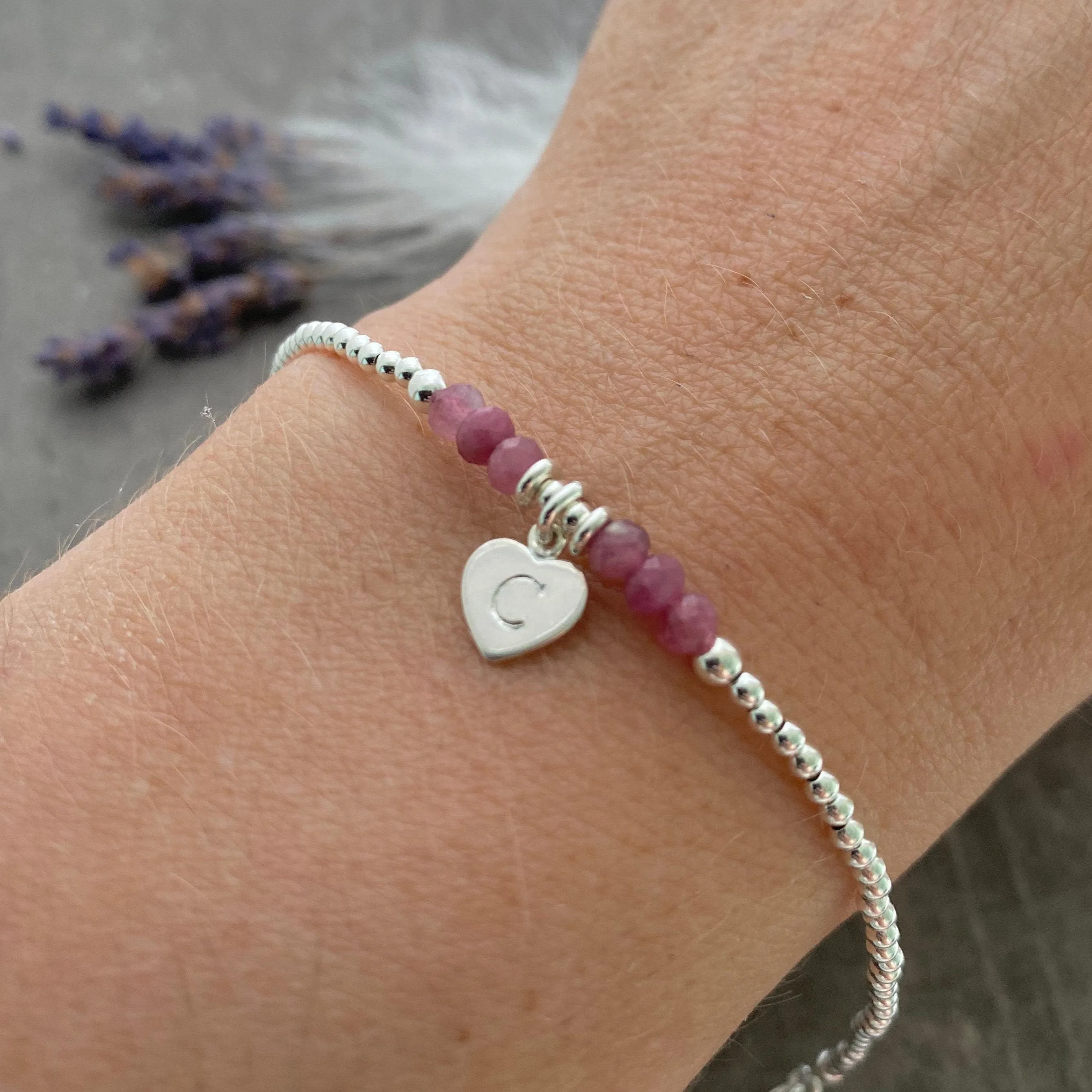 Personalised October Birthstone Bracelet, Pink Tourmaline Jewellery in Sterling Silver