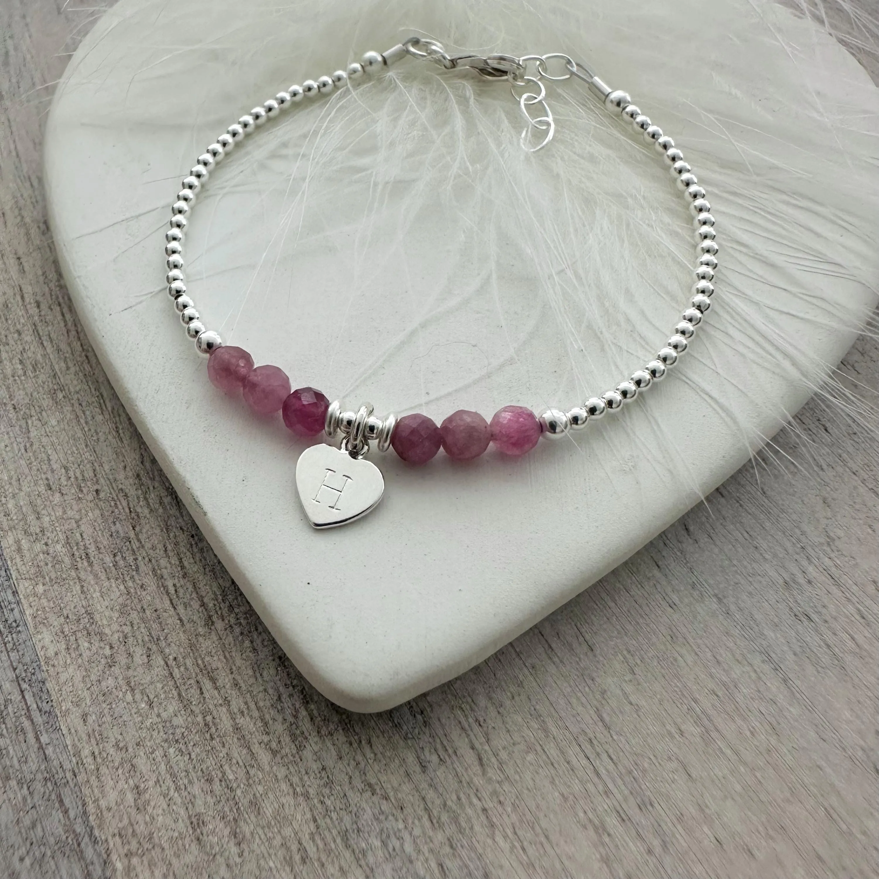 Personalised October Birthstone Bracelet, Pink Tourmaline Jewellery in Sterling Silver