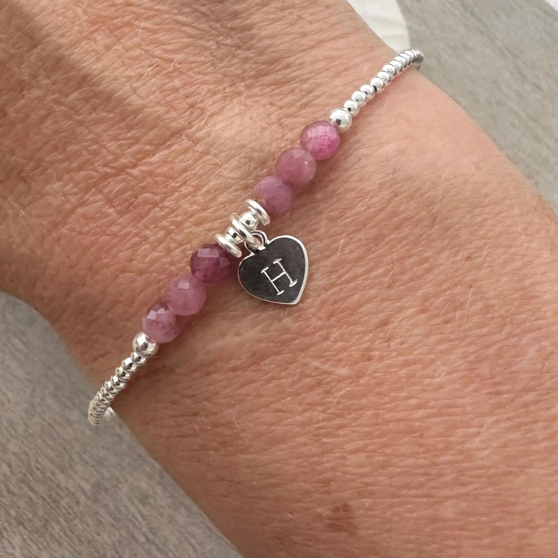 Personalised October Birthstone Bracelet, Pink Tourmaline Jewellery in Sterling Silver