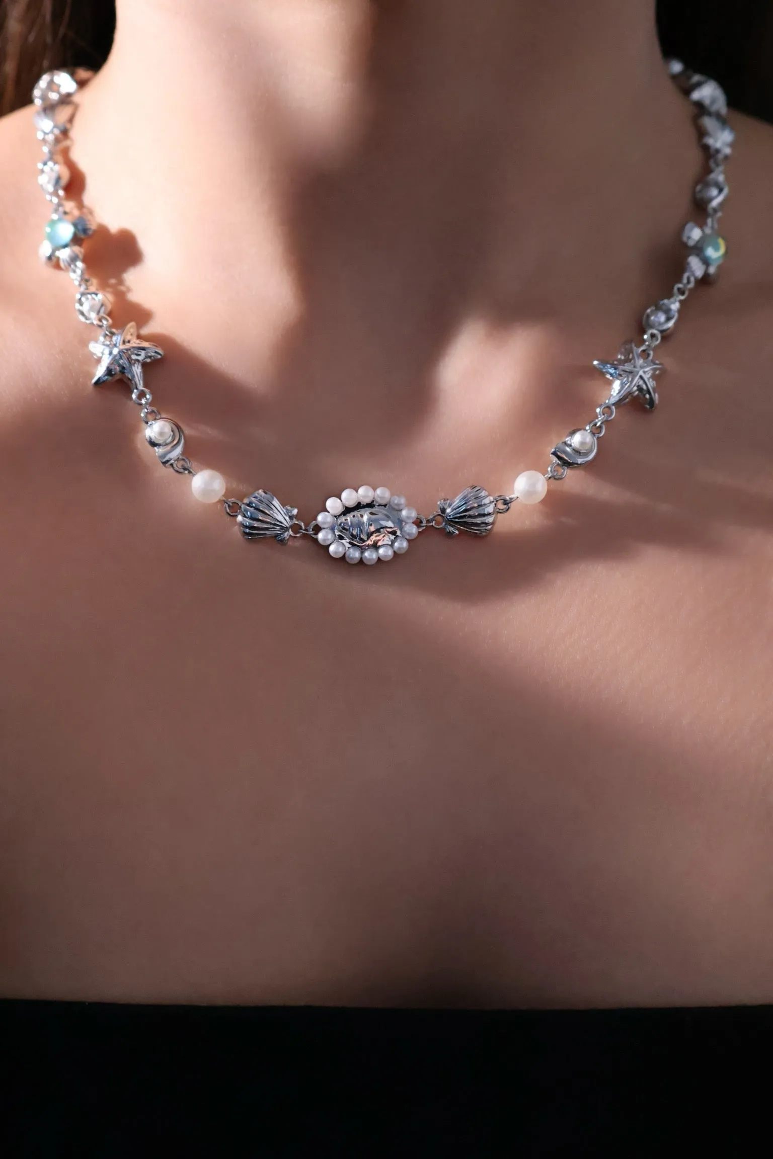 Platinum Plated Mermaid Sea Shell Necklace