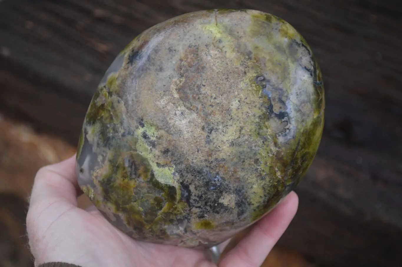Polished Green Opal Standing Free Form  x 1 From Madagascar