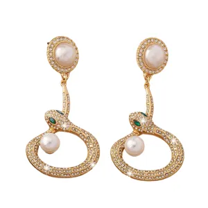 Pre Order:  Snake Shaped Pearl Diamond Inlaid Earrings
