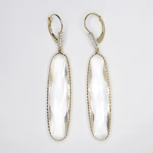 QUARTZ DIAMOND DANGLE EARRINGS 1.5 INCH LONG NATURAL 14k YELLOW GOLD DROP BIG