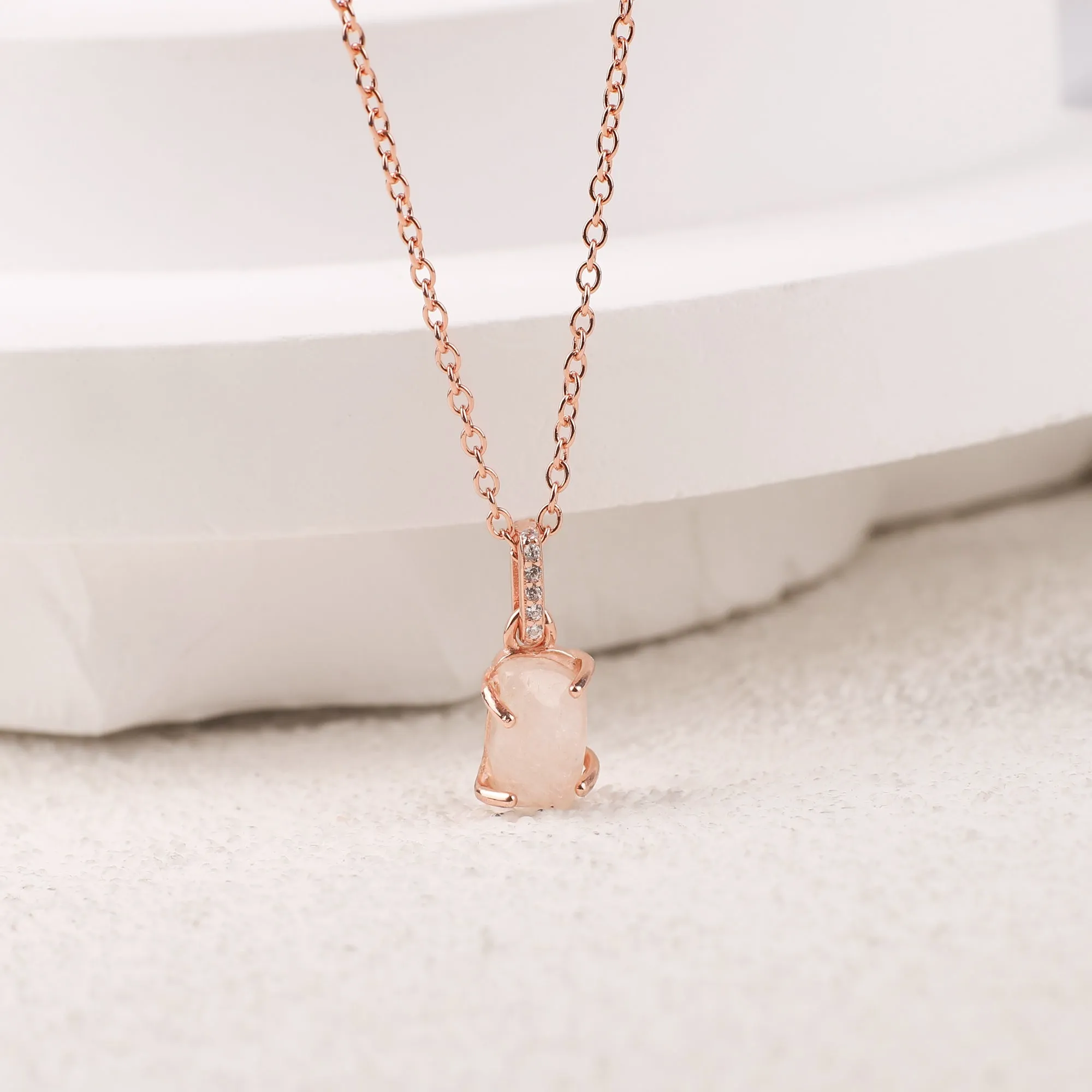 Raw Moonstone Pave Link Pendant Necklace