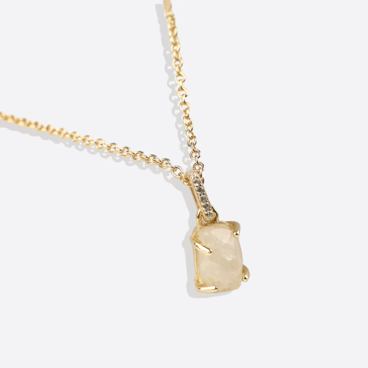 Raw Moonstone Pave Link Pendant Necklace