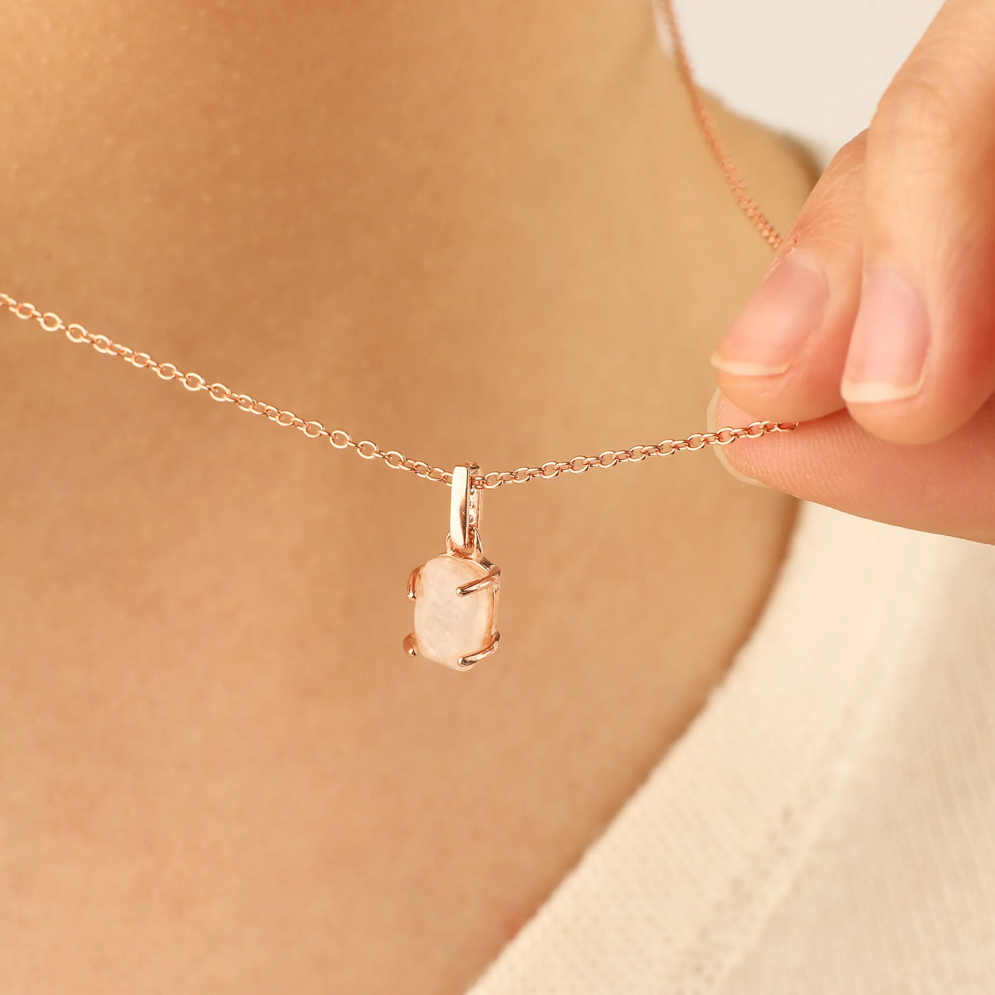 Raw Moonstone Pave Link Pendant Necklace