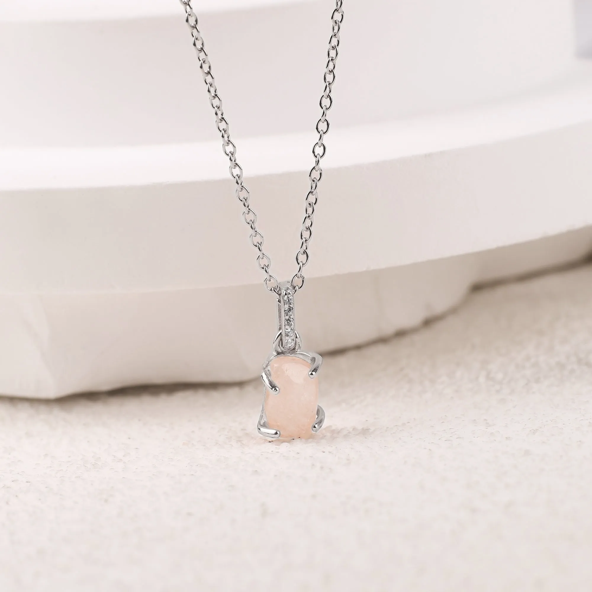 Raw Moonstone Pave Link Pendant Necklace