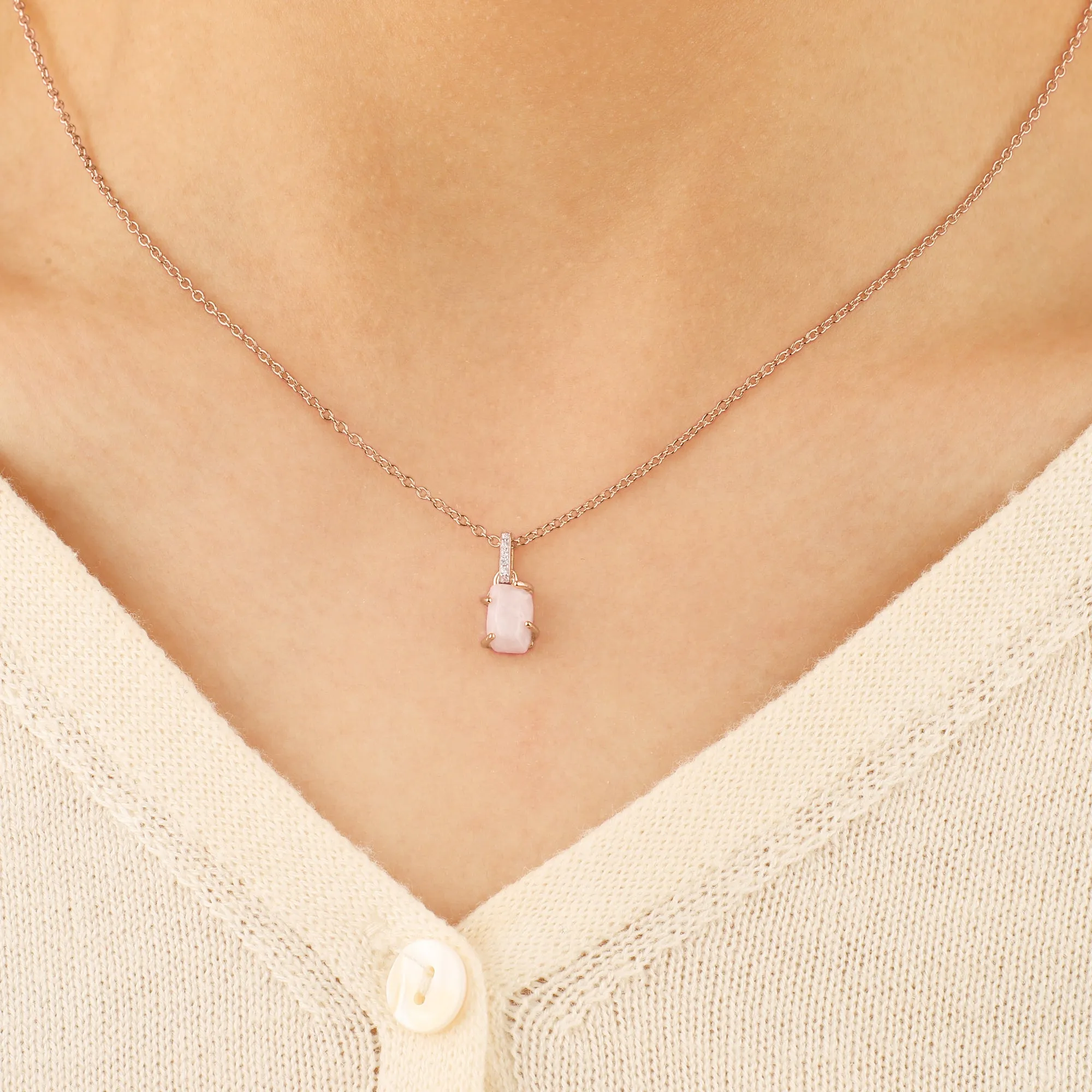 Raw Moonstone Pave Link Pendant Necklace