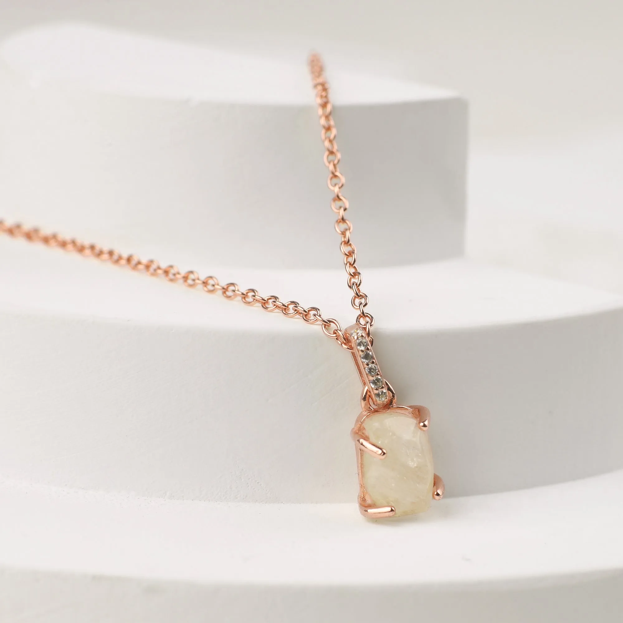 Raw Moonstone Pave Link Pendant Necklace