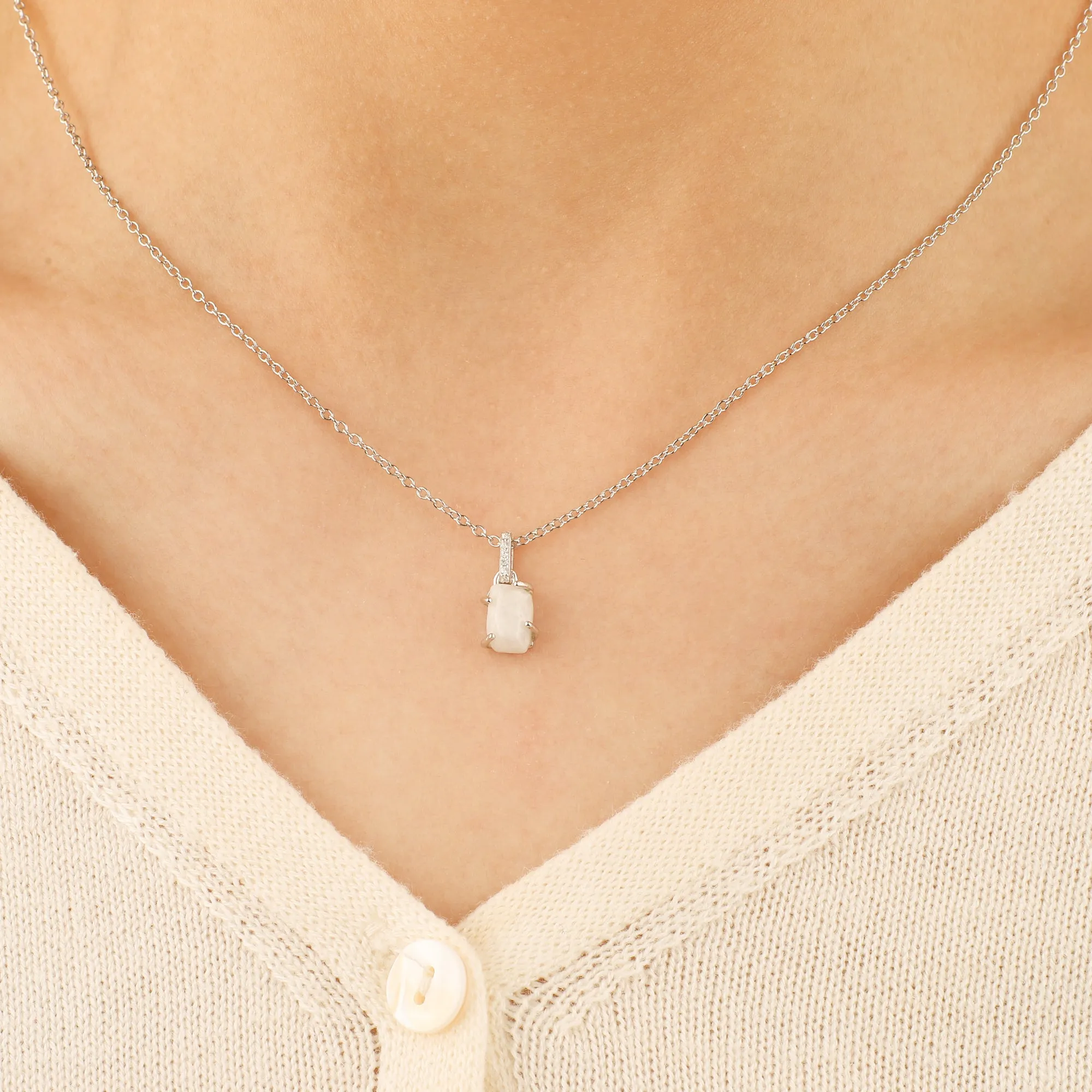 Raw Moonstone Pave Link Pendant Necklace