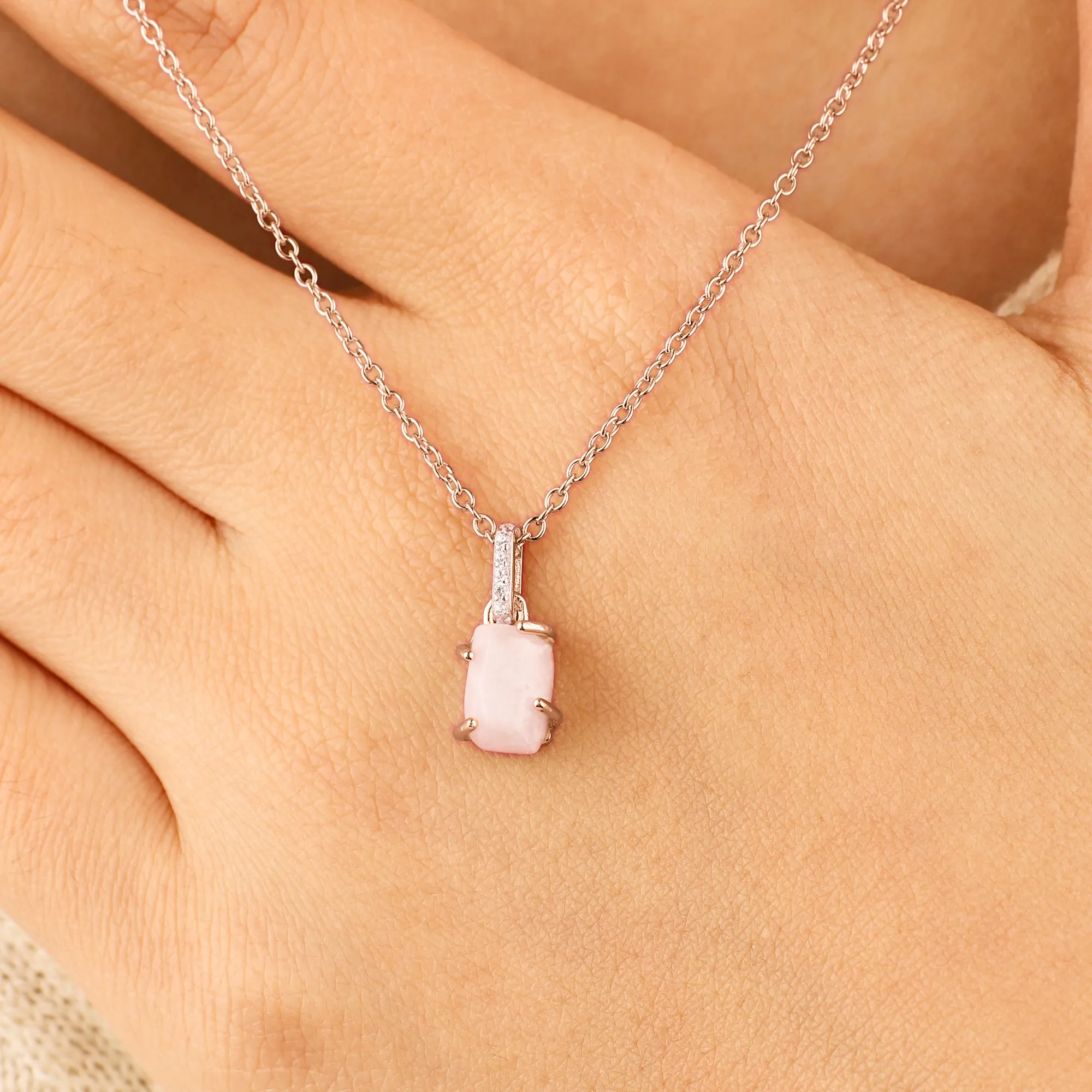 Raw Moonstone Pave Link Pendant Necklace