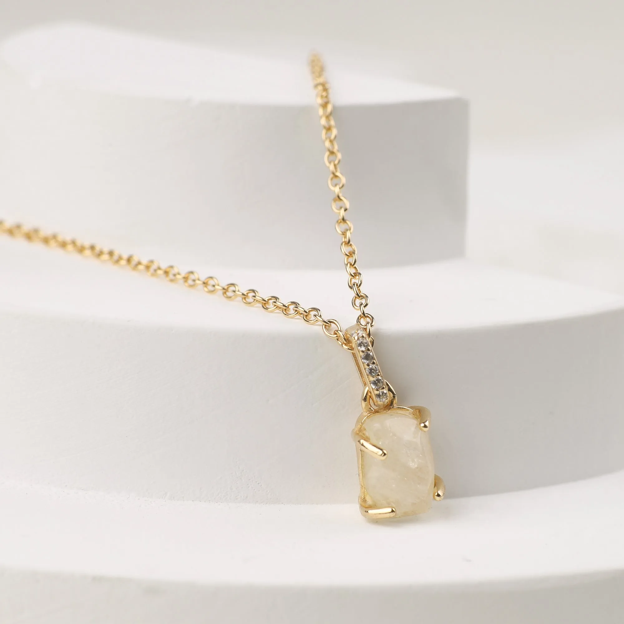 Raw Moonstone Pave Link Pendant Necklace