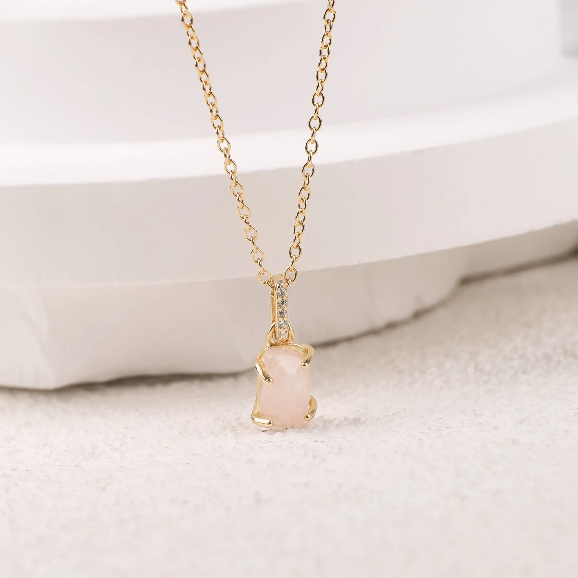 Raw Moonstone Pave Link Pendant Necklace