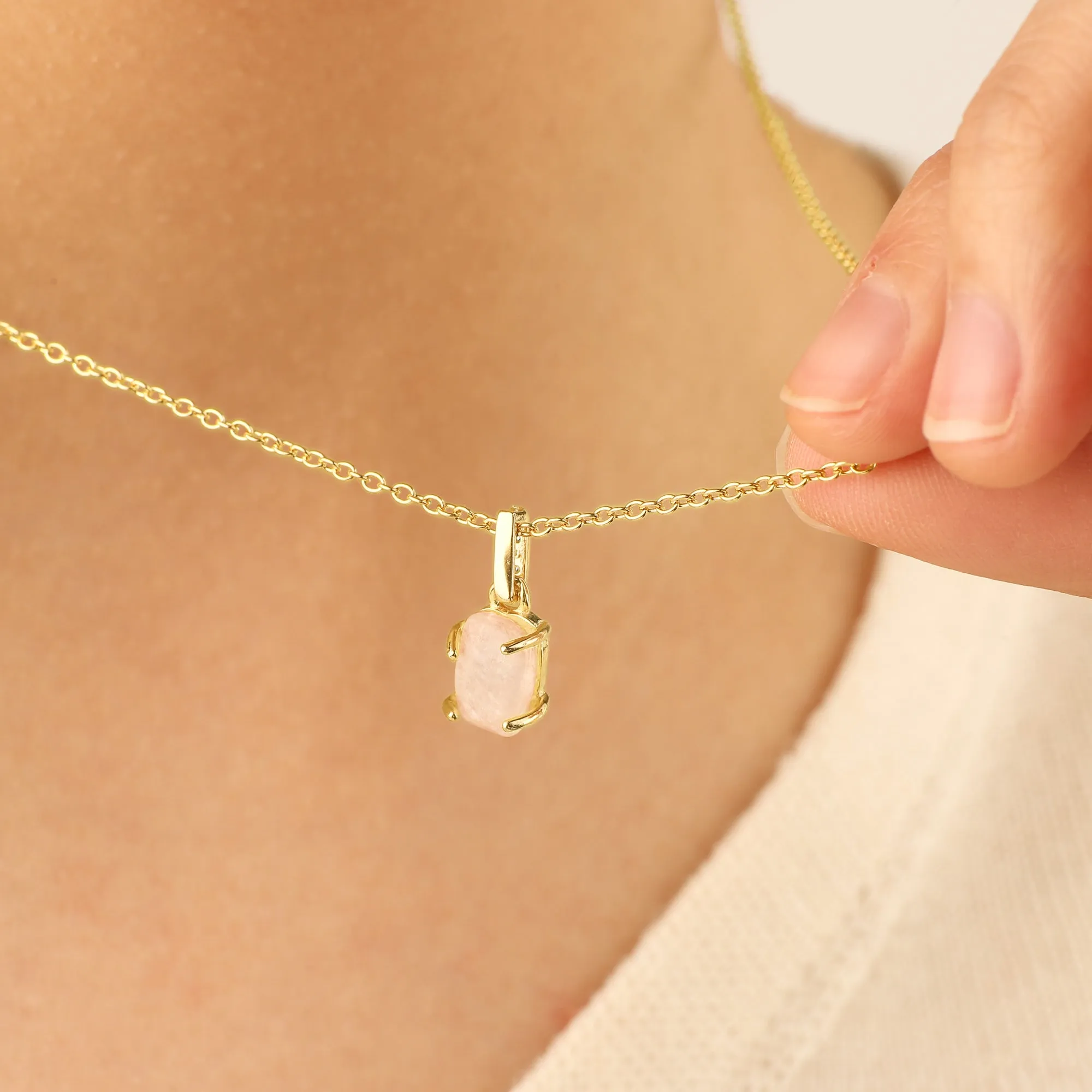 Raw Moonstone Pave Link Pendant Necklace