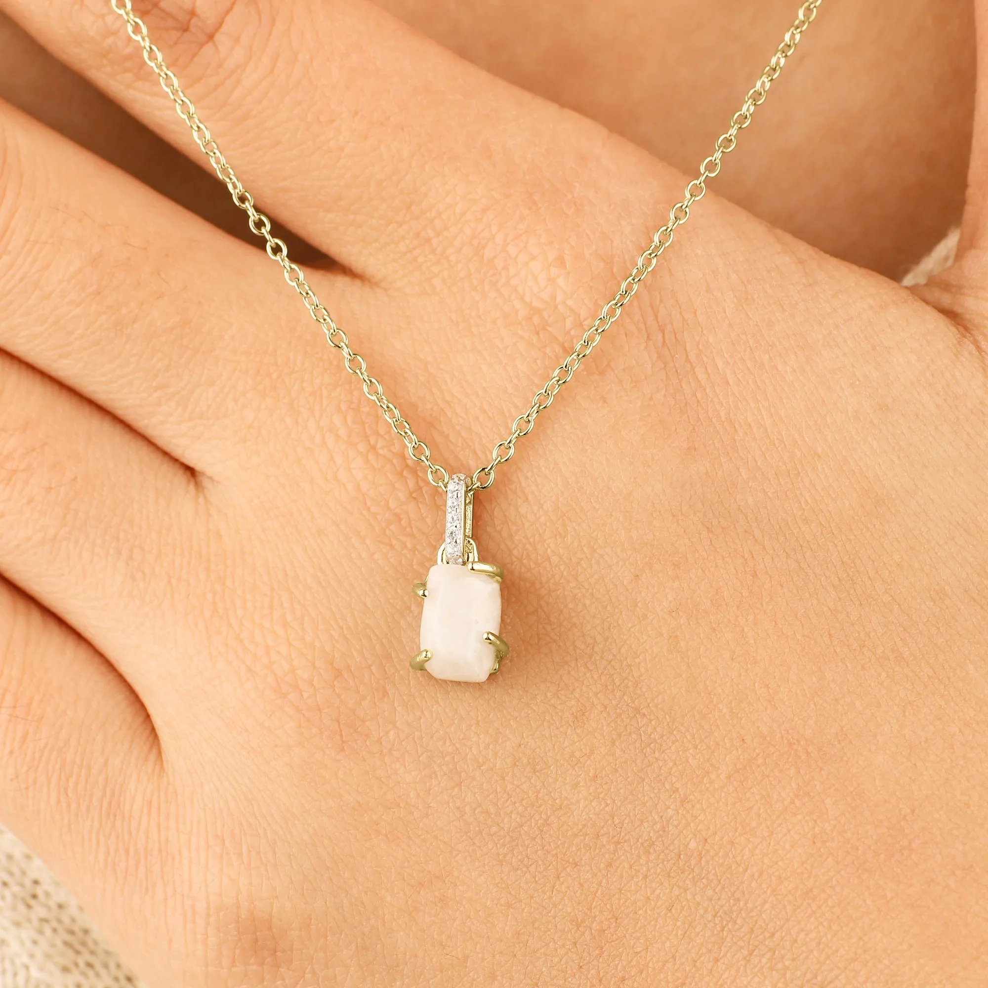 Raw Moonstone Pave Link Pendant Necklace