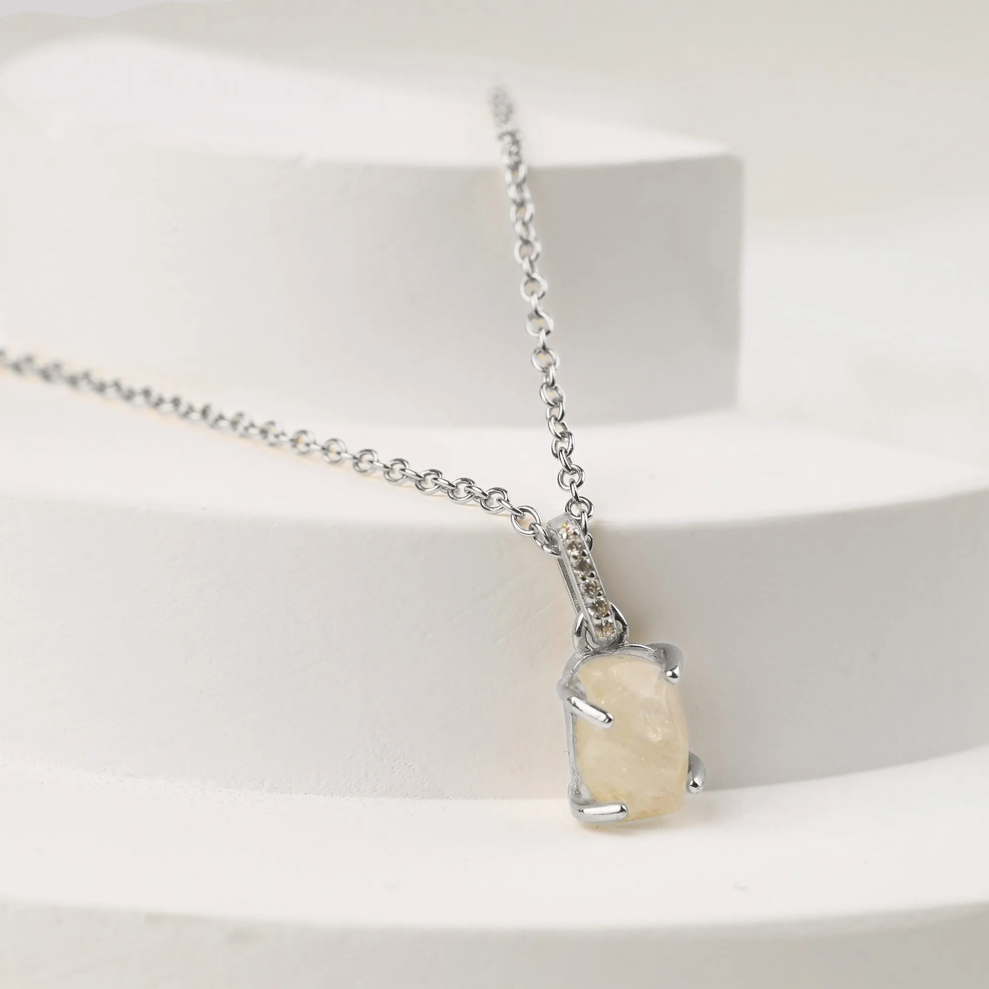 Raw Moonstone Pave Link Pendant Necklace