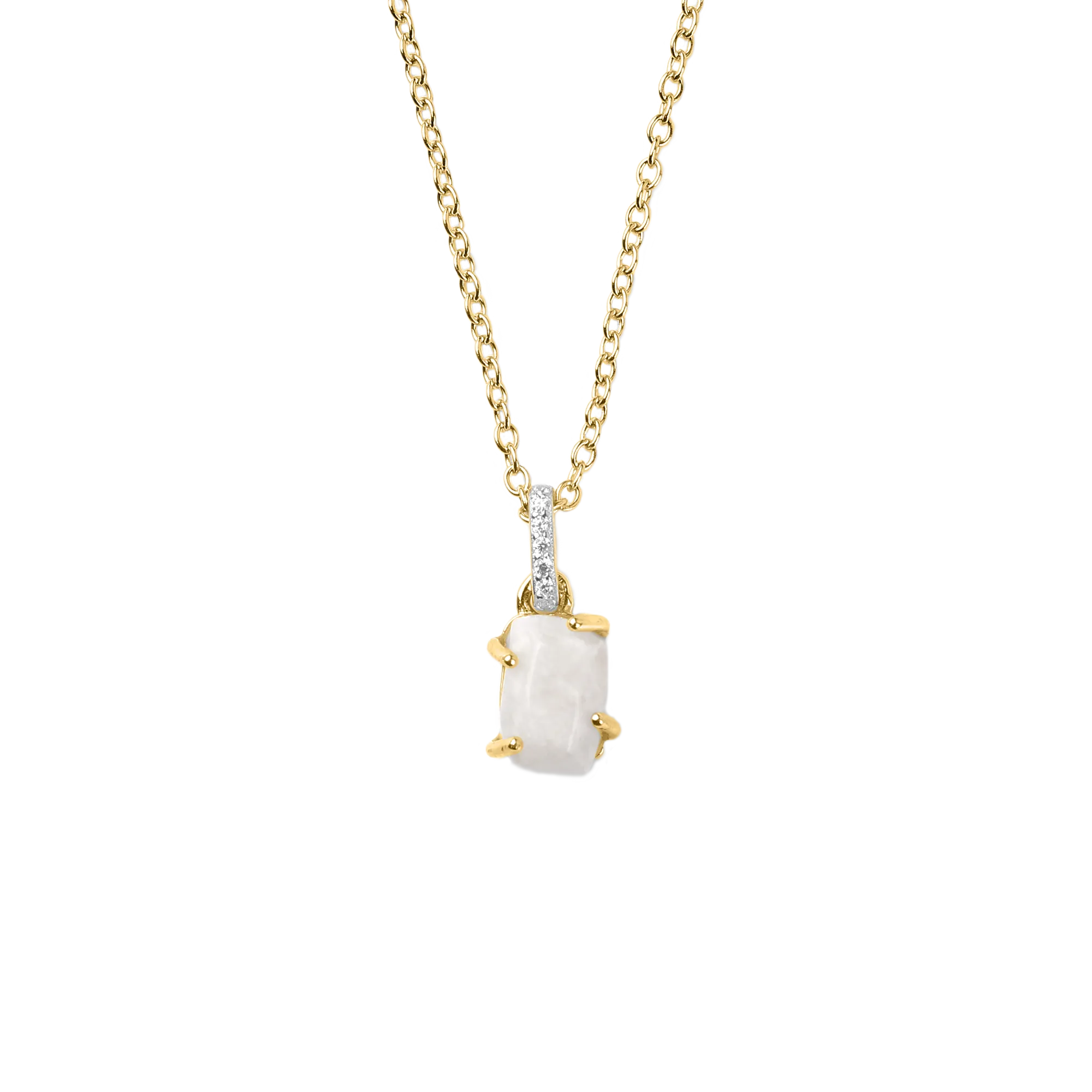 Raw Moonstone Pave Link Pendant Necklace