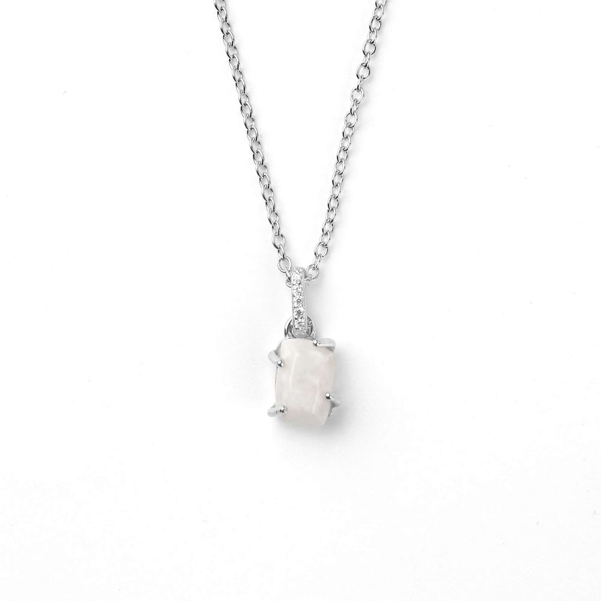 Raw Moonstone Pave Link Pendant Necklace