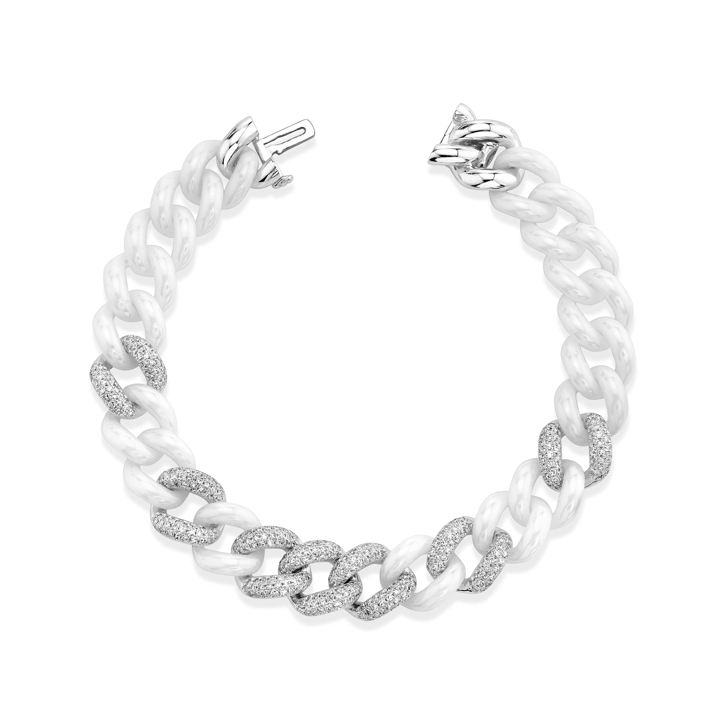READY TO SHIP 7 PAVE & WHITE CERAMIC ESSENTIAL LINK BRACELET