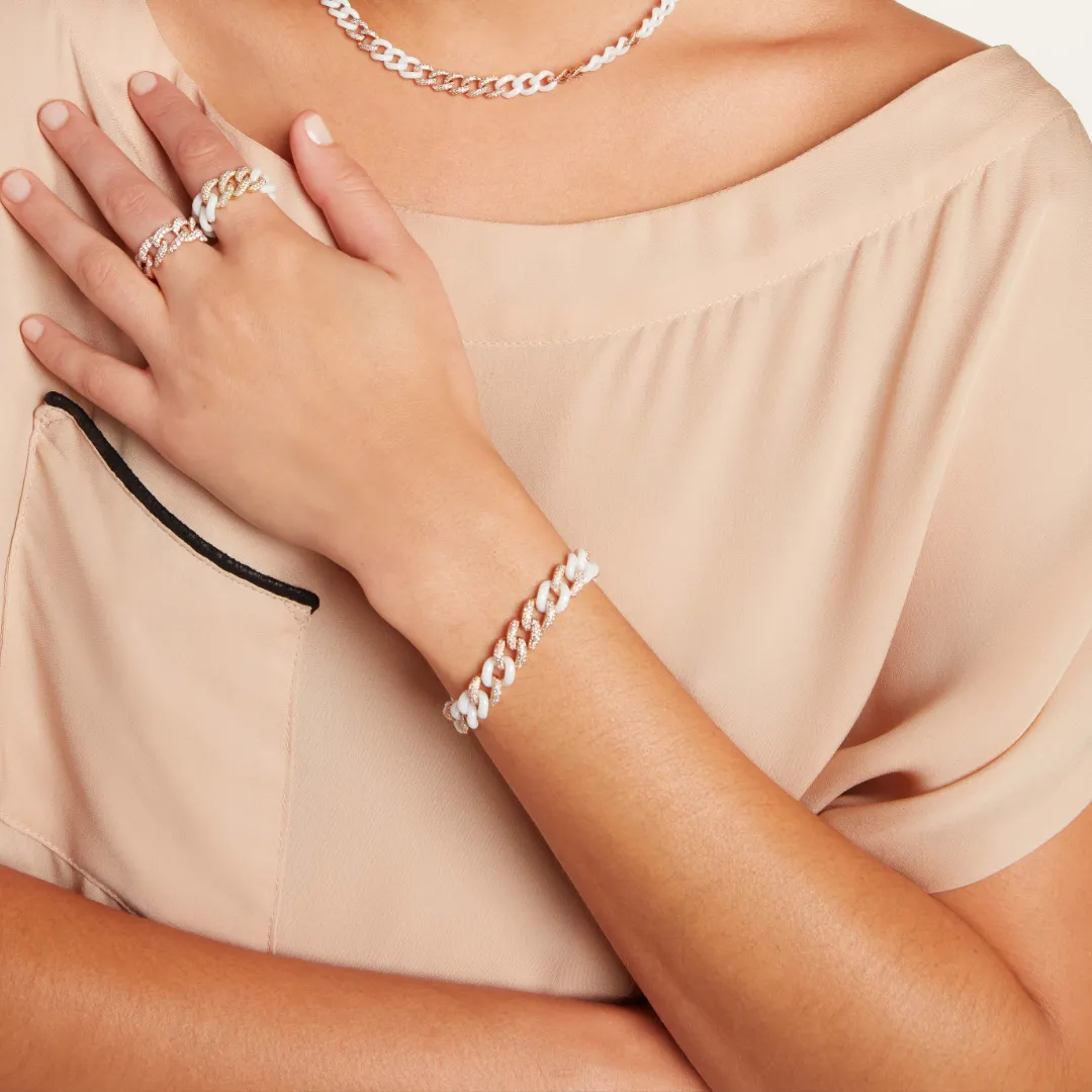 READY TO SHIP 7 PAVE & WHITE CERAMIC ESSENTIAL LINK BRACELET