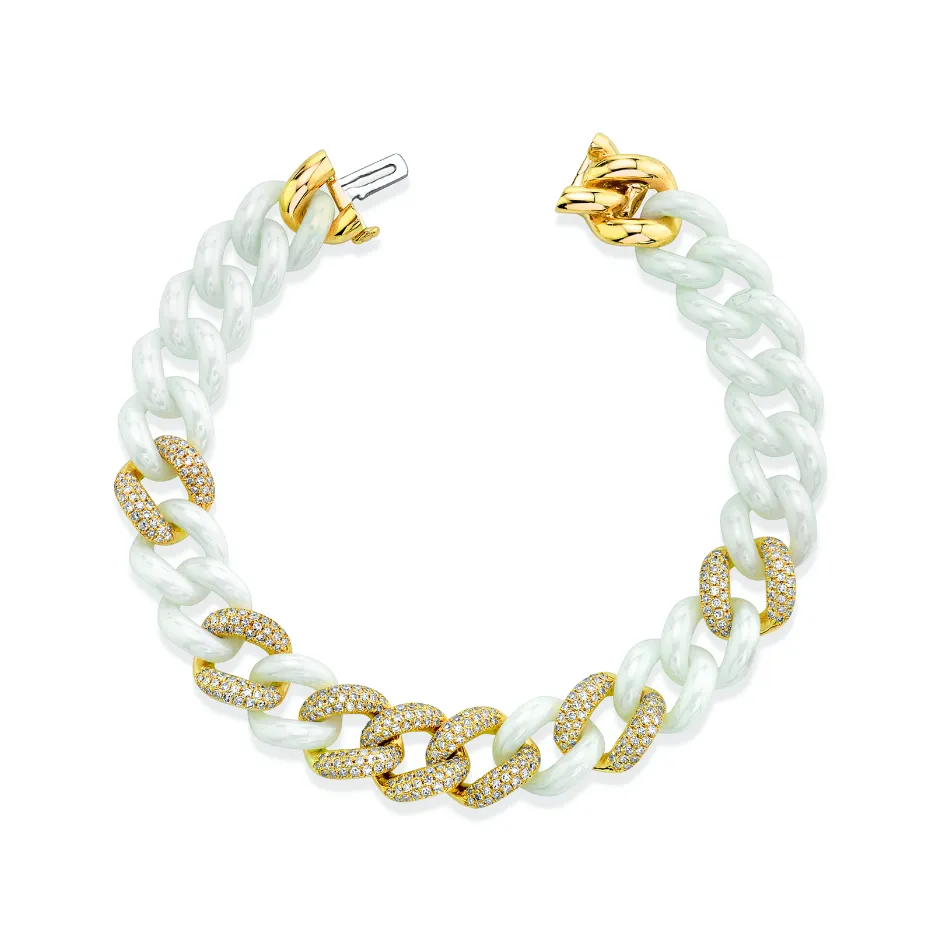 READY TO SHIP 7 PAVE & WHITE CERAMIC ESSENTIAL LINK BRACELET