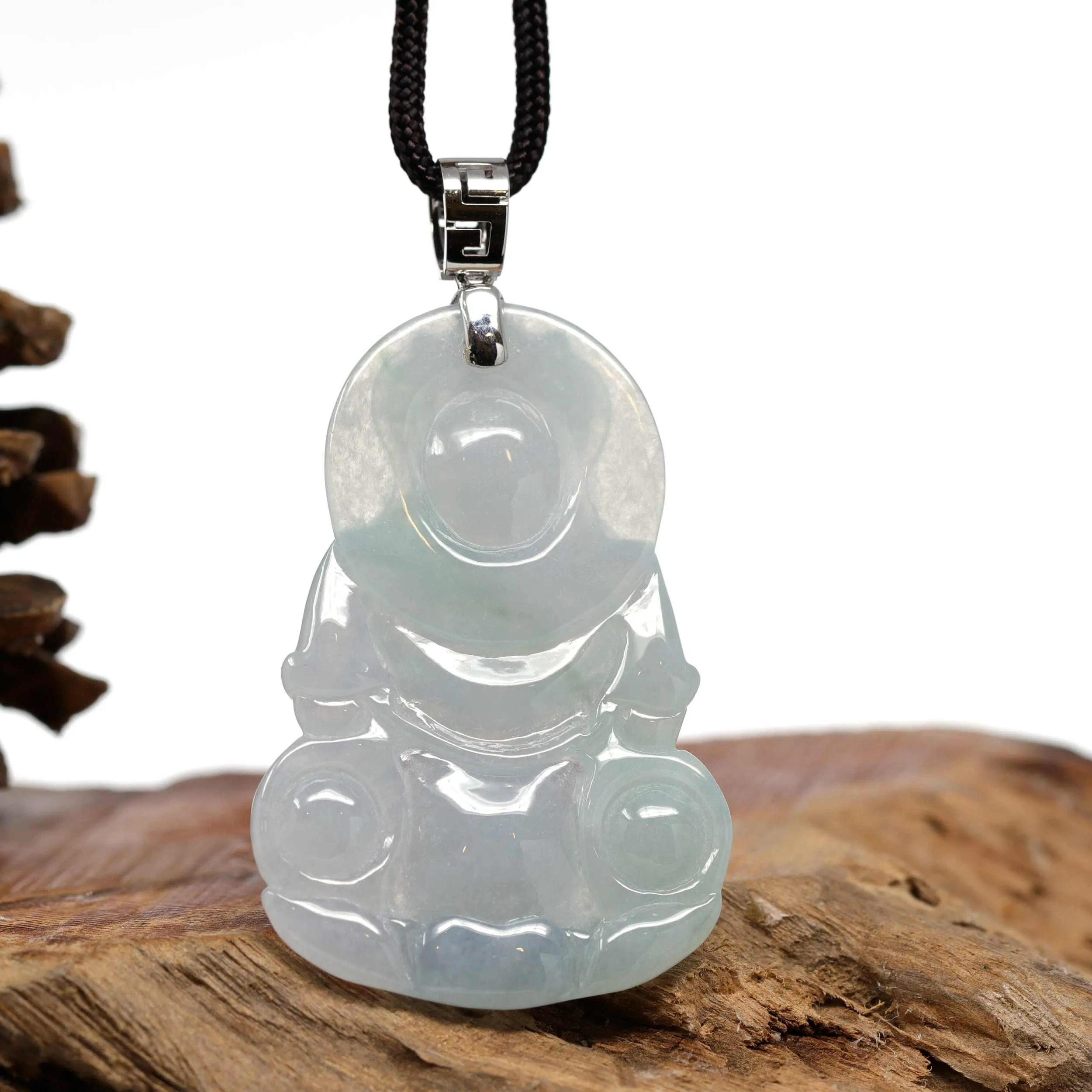 RealJade® Co. 14k "Goddess of Compassion" Genuine Burmese Jadeite Jade Guanyin Necklace With Good Luck Design