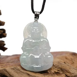 RealJade® Co. 14k "Goddess of Compassion" Genuine Burmese Jadeite Jade Guanyin Necklace With Good Luck Design