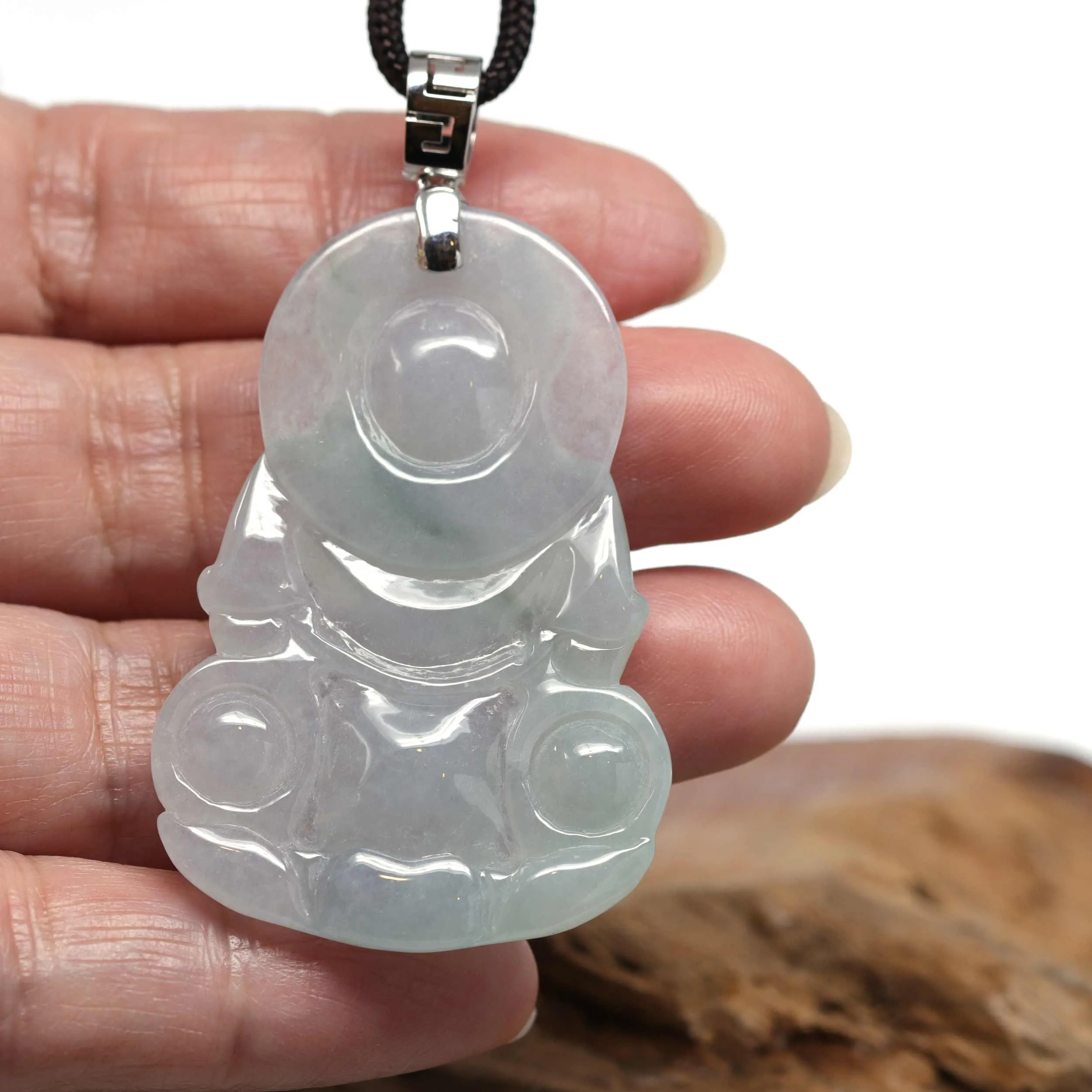 RealJade® Co. 14k "Goddess of Compassion" Genuine Burmese Jadeite Jade Guanyin Necklace With Good Luck Design
