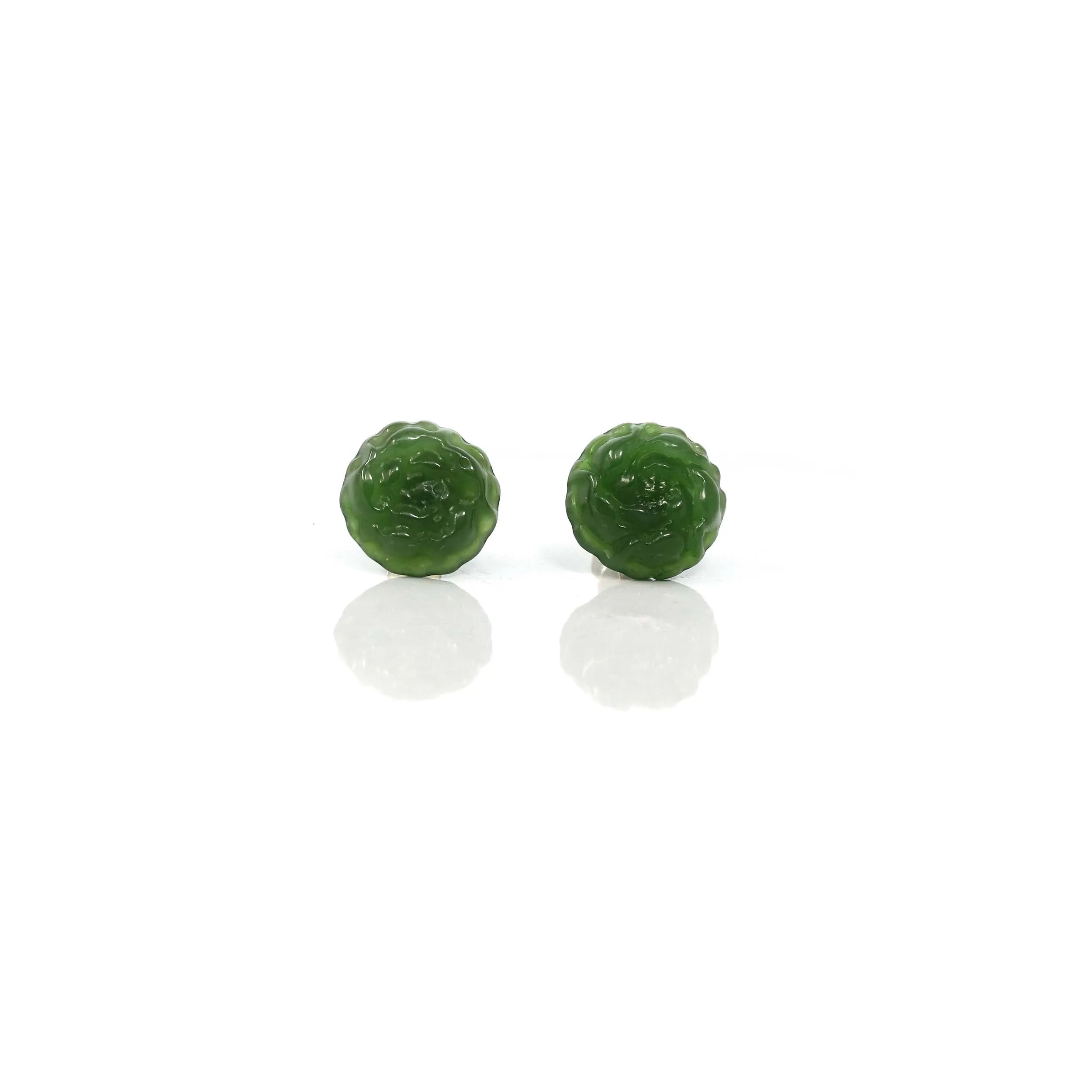 RealJade® "Peony Flowers" 14k Solid Gold Real Green Jade Peony Flower Earrings