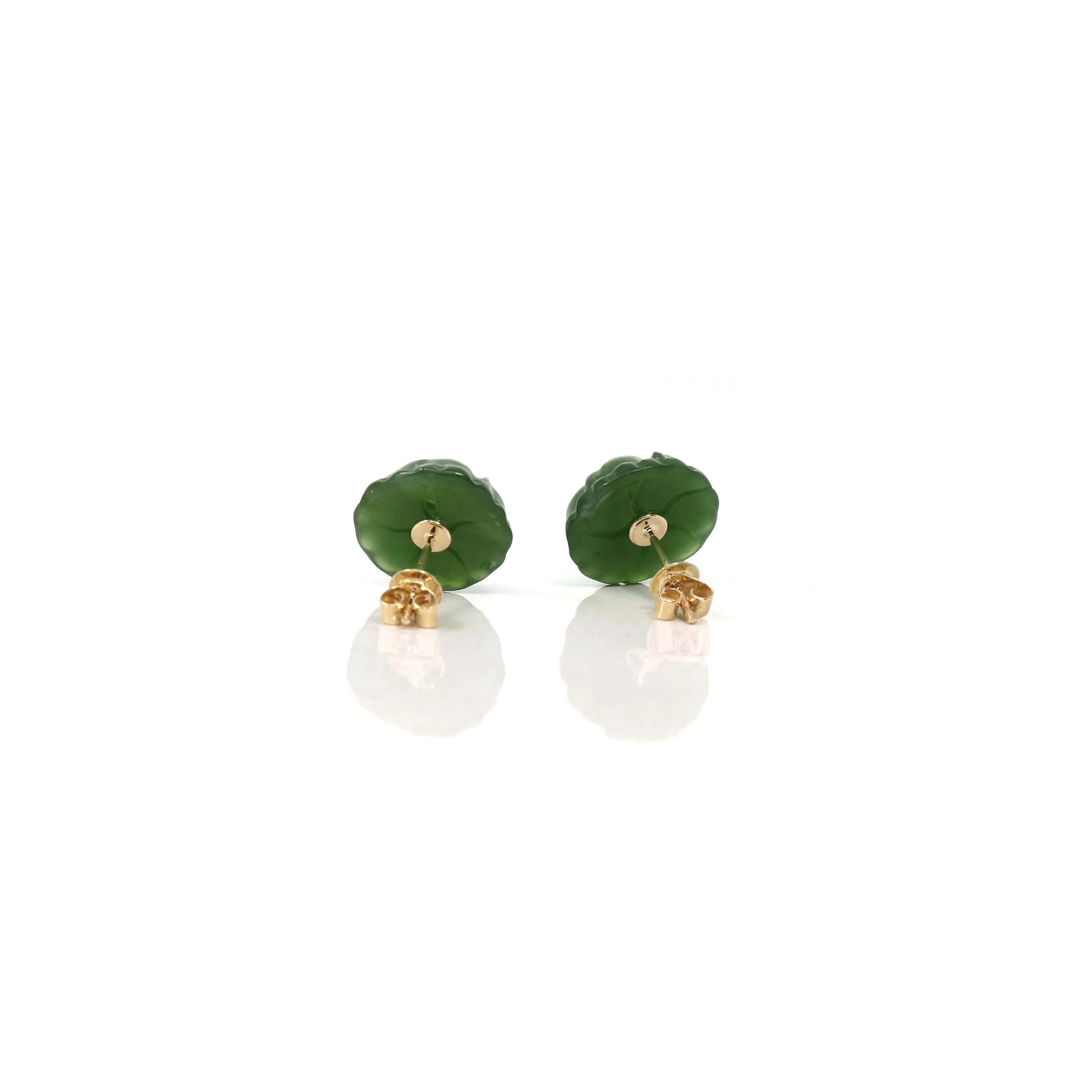 RealJade® "Peony Flowers" 14k Solid Gold Real Green Jade Peony Flower Earrings