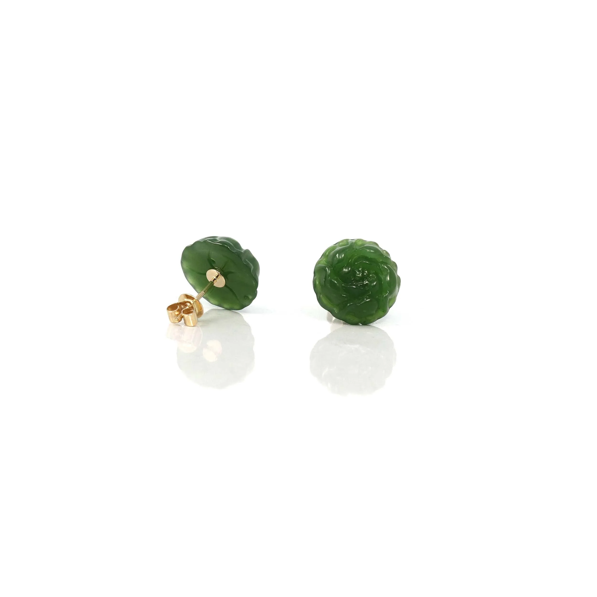 RealJade® "Peony Flowers" 14k Solid Gold Real Green Jade Peony Flower Earrings