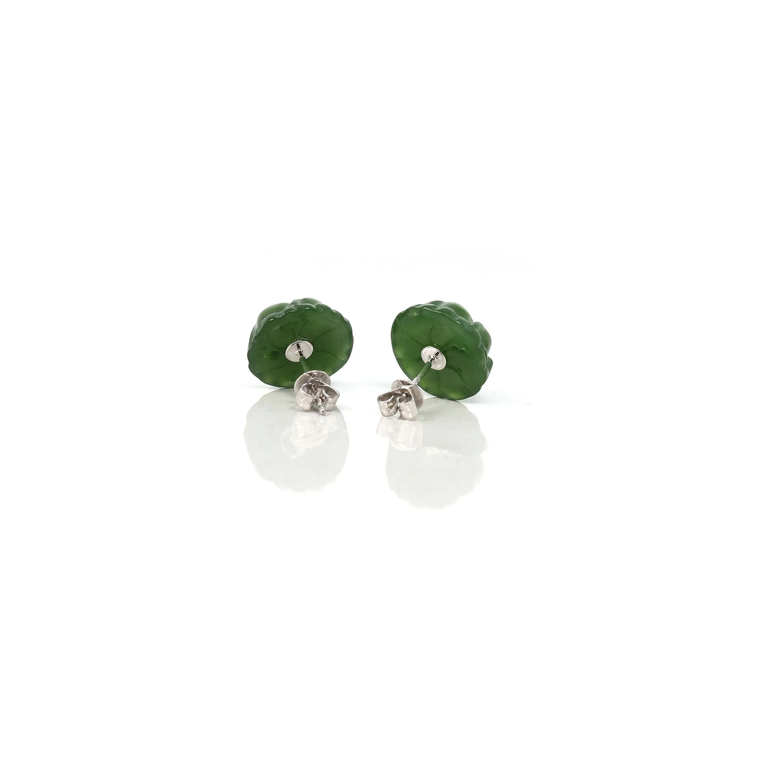 RealJade® "Peony Flowers" 14k Solid Gold Real Green Jade Peony Flower Earrings