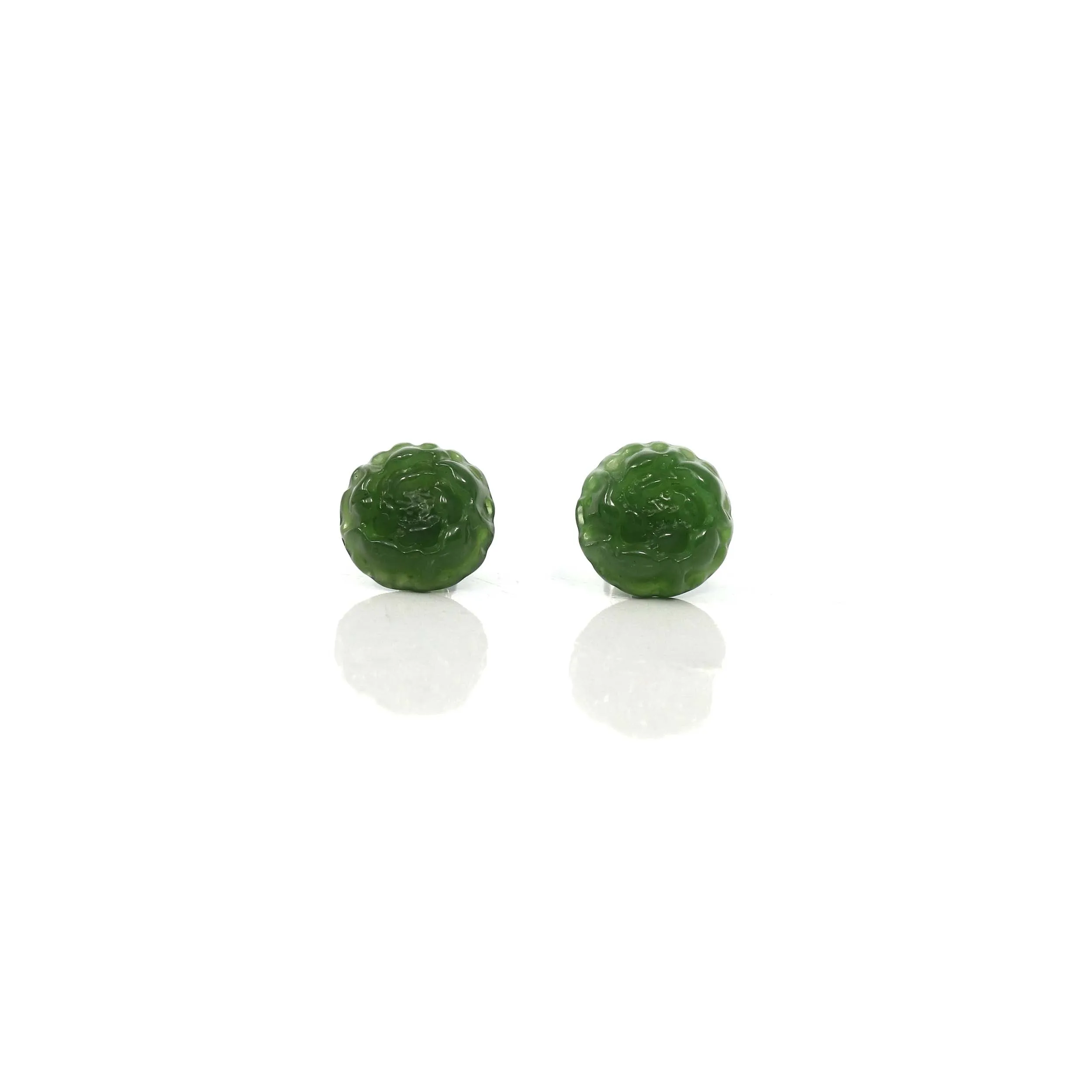 RealJade® "Peony Flowers" 14k Solid Gold Real Green Jade Peony Flower Earrings