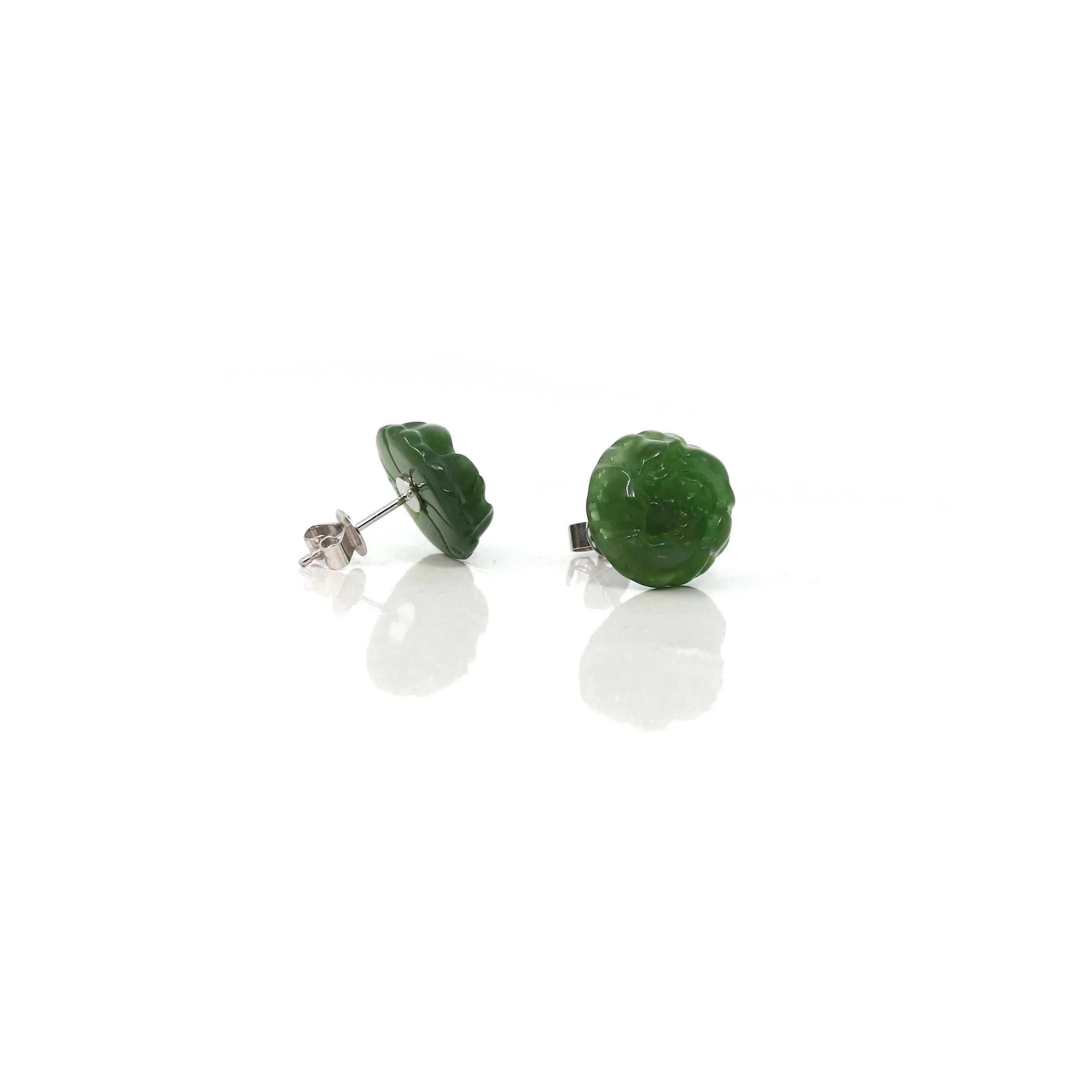 RealJade® "Peony Flowers" 14k Solid Gold Real Green Jade Peony Flower Earrings